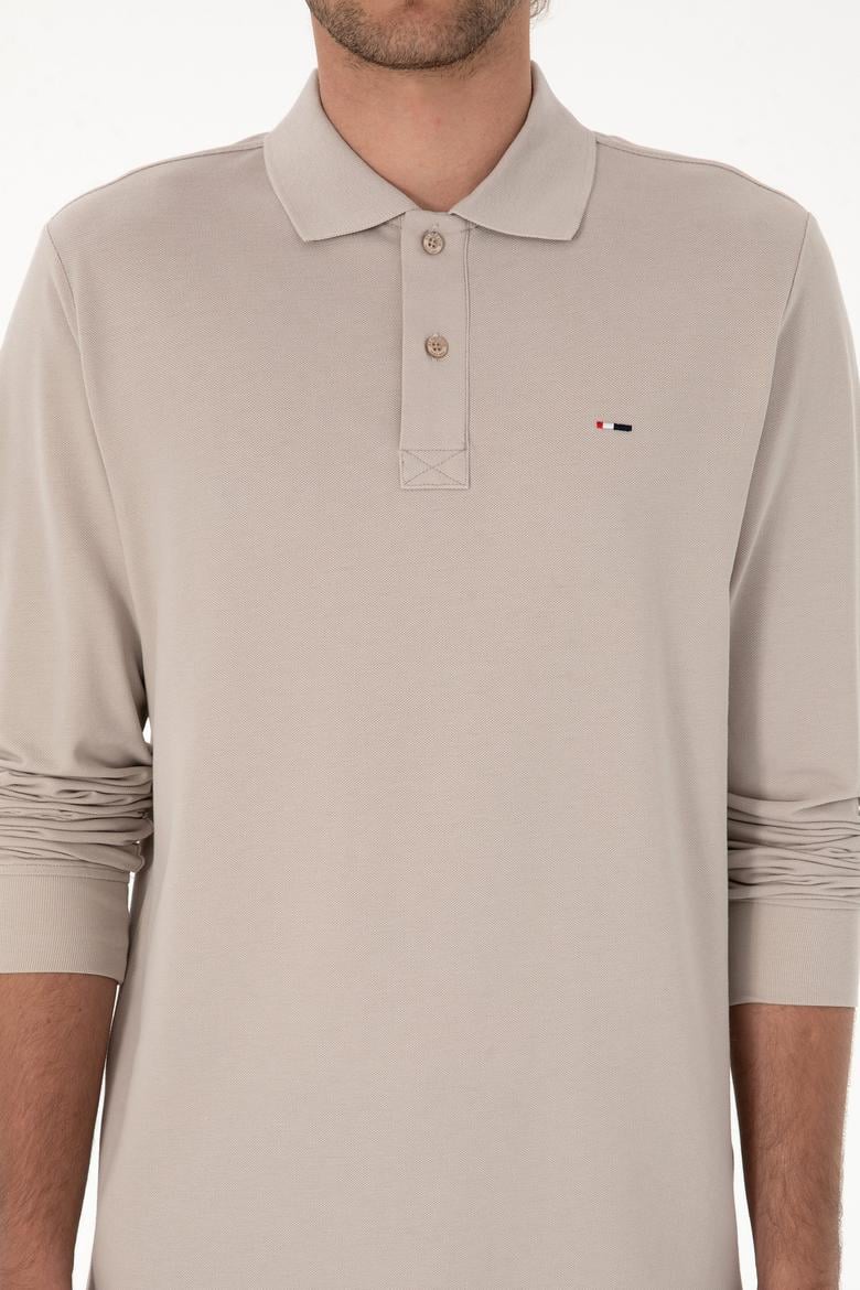 Erkek Regular Fit Polo Yaka Taş Basic Sweatshirt - 50315941056