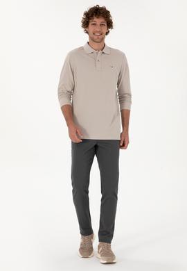 Erkek Regular Fit Polo Yaka Taş Basic Sweatshirt - 50315941056