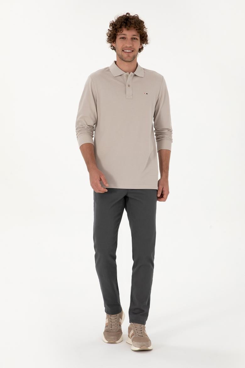 Erkek Regular Fit Polo Yaka Taş Basic Sweatshirt - 50315941056