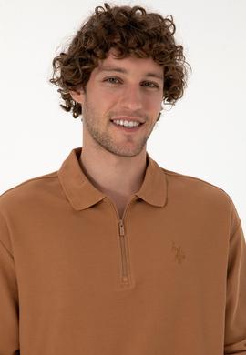 Erkek Comfort Fit Yarım Fermuarlı Camel Sweatshirt - 50313754066