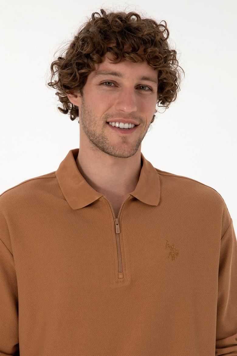 Erkek Comfort Fit Yarım Fermuarlı Camel Sweatshirt - 50313754066