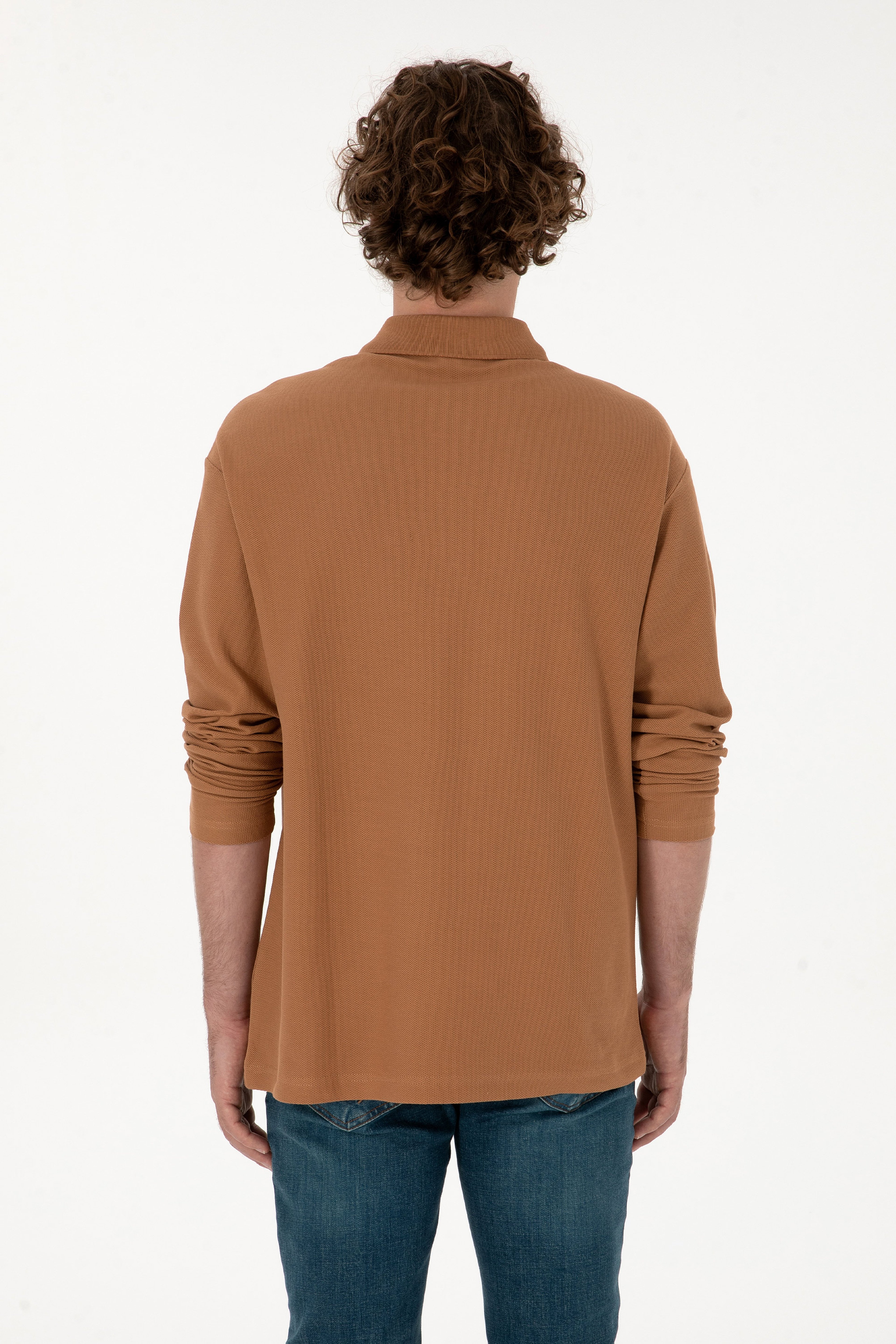 Erkek Comfort Fit Yarım Fermuarlı Camel Sweatshirt - Image 5