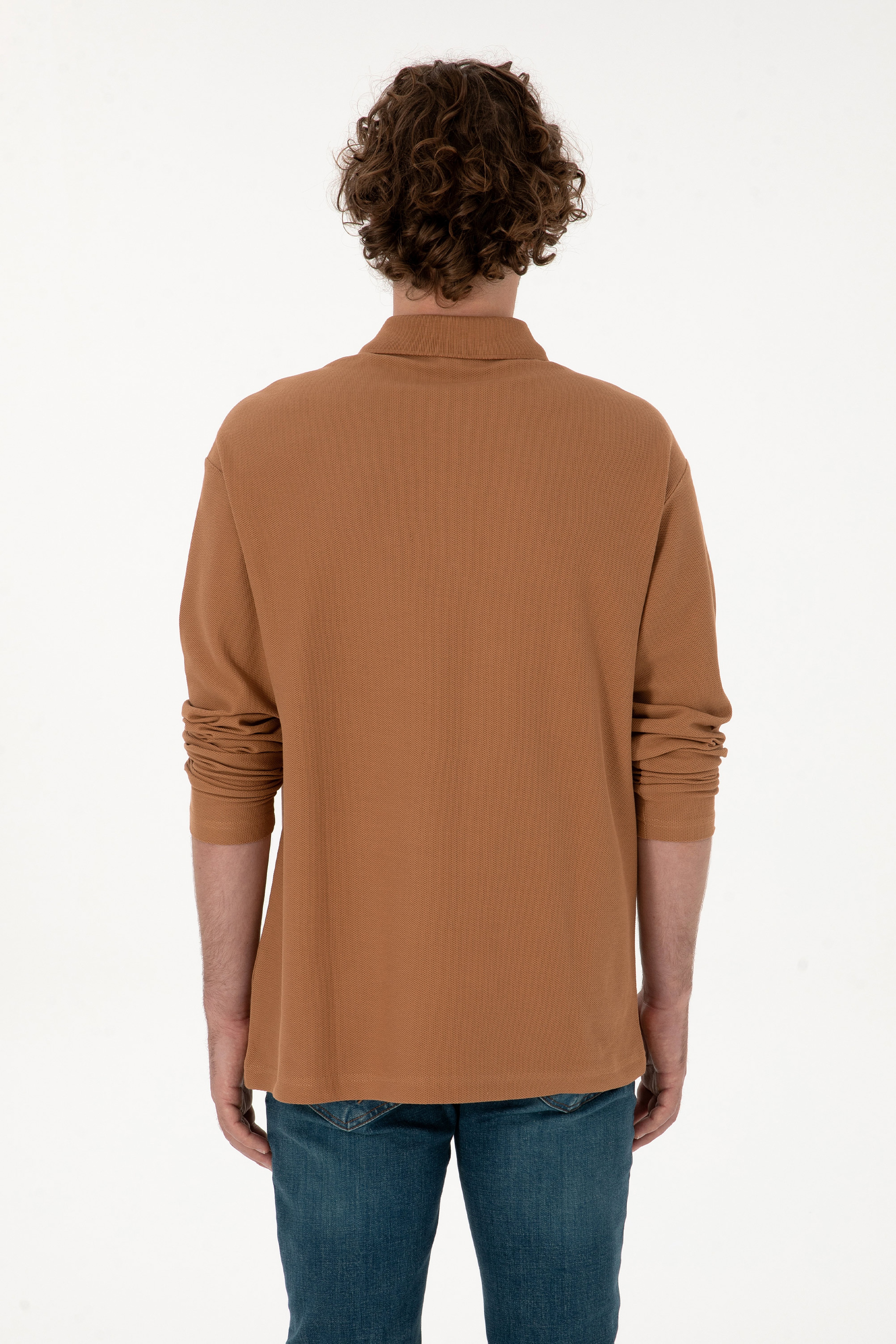 Erkek Comfort Fit Yarım Fermuarlı Camel Sweatshirt