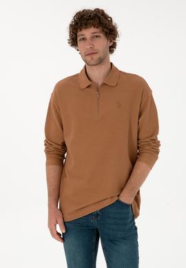 Erkek Comfort Fit Yarım Fermuarlı Camel Sweatshirt - 50313754066