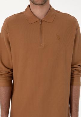 Erkek Comfort Fit Yarım Fermuarlı Camel Sweatshirt - 50313754066