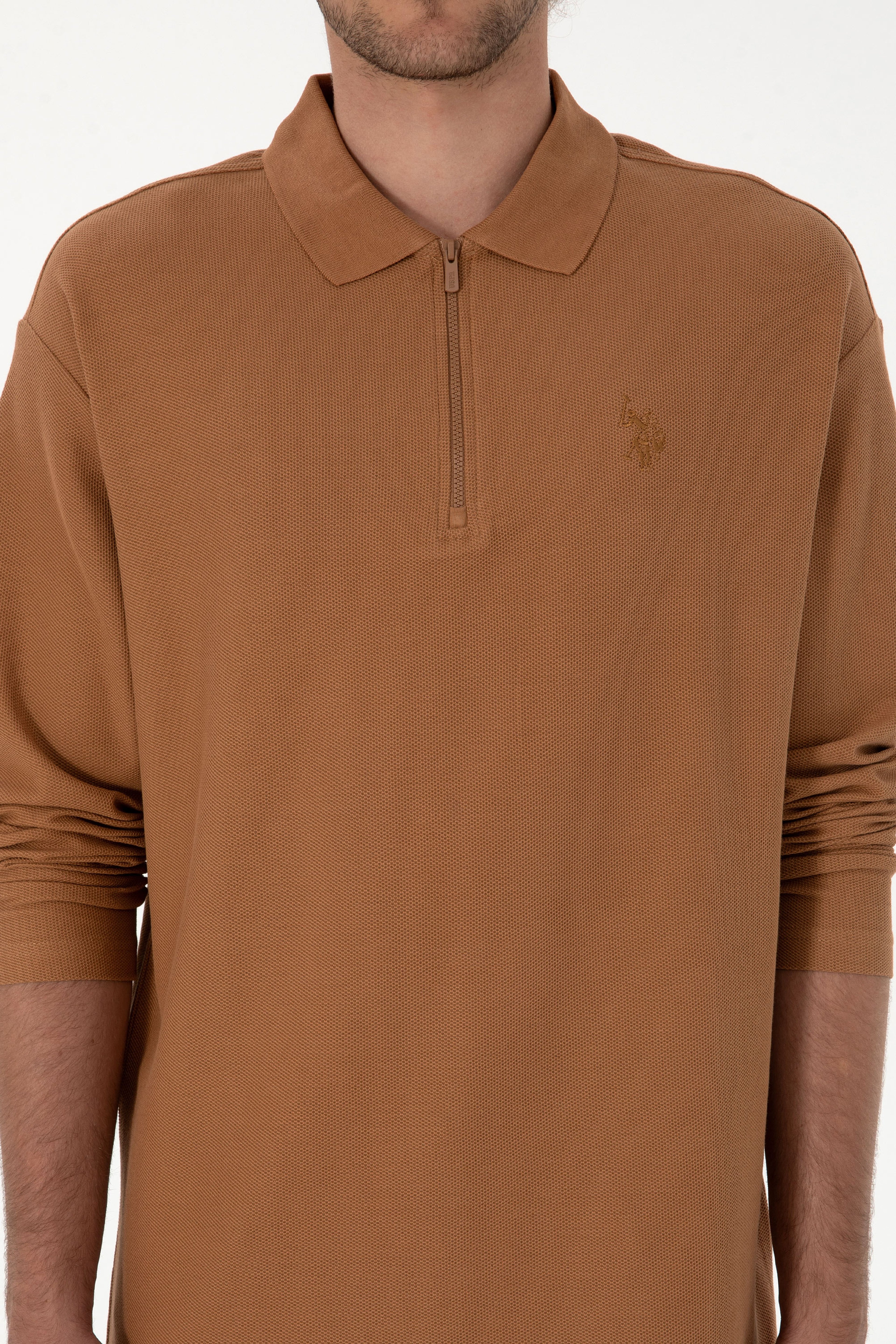 Erkek Comfort Fit Yarım Fermuarlı Camel Sweatshirt
