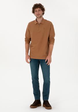 Erkek Comfort Fit Yarım Fermuarlı Camel Sweatshirt - 50313754066