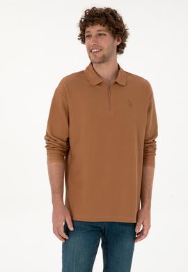 Erkek Comfort Fit Yarım Fermuarlı Camel Sweatshirt - 50313754066