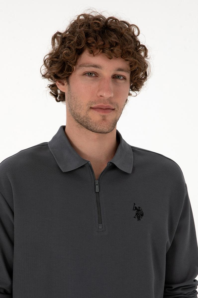 Erkek Comfort Fit Yarım Fermuarlı Antrasit Sweatshirt