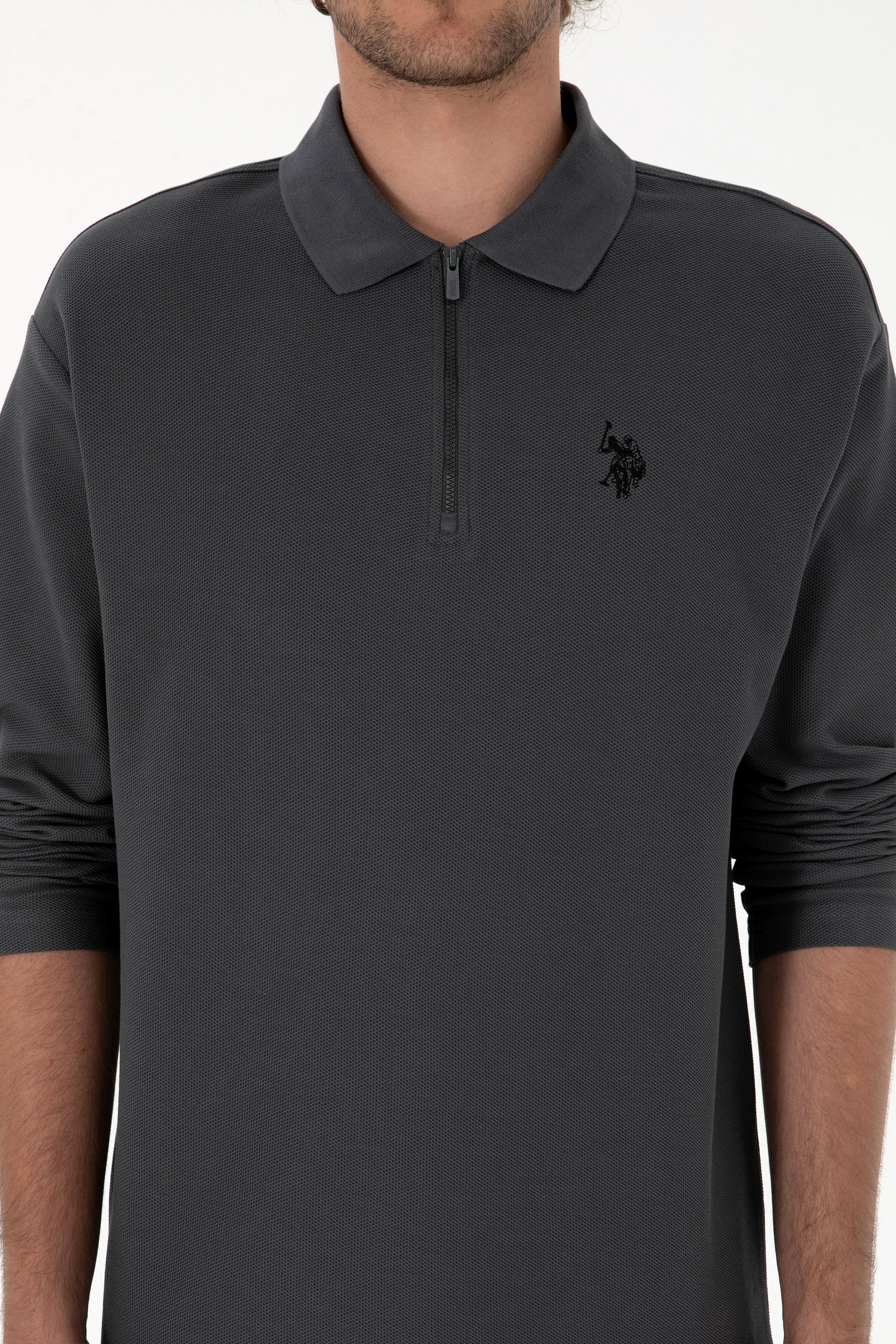 Erkek Comfort Fit Yarım Fermuarlı Antrasit Sweatshirt