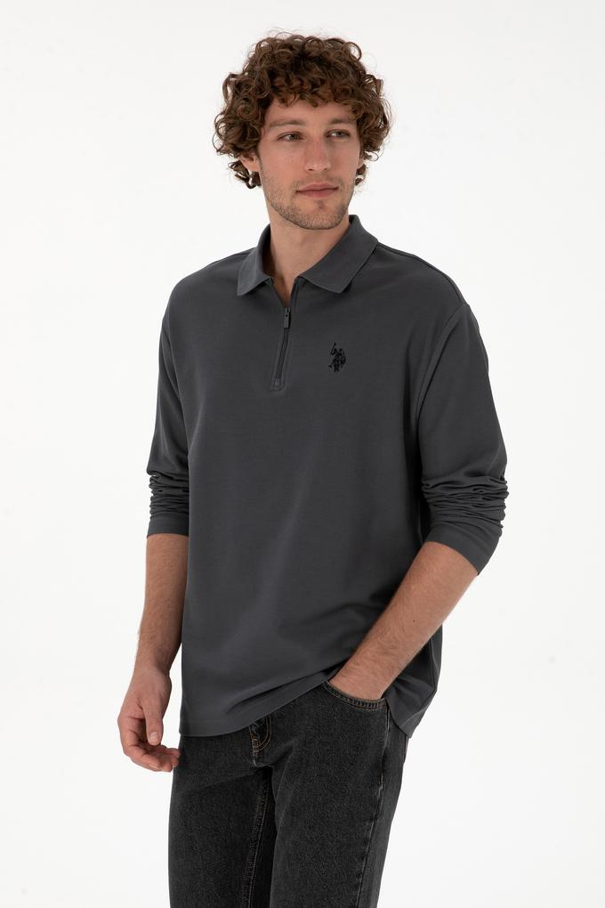 Erkek Comfort Fit Yarım Fermuarlı Antrasit Sweatshirt