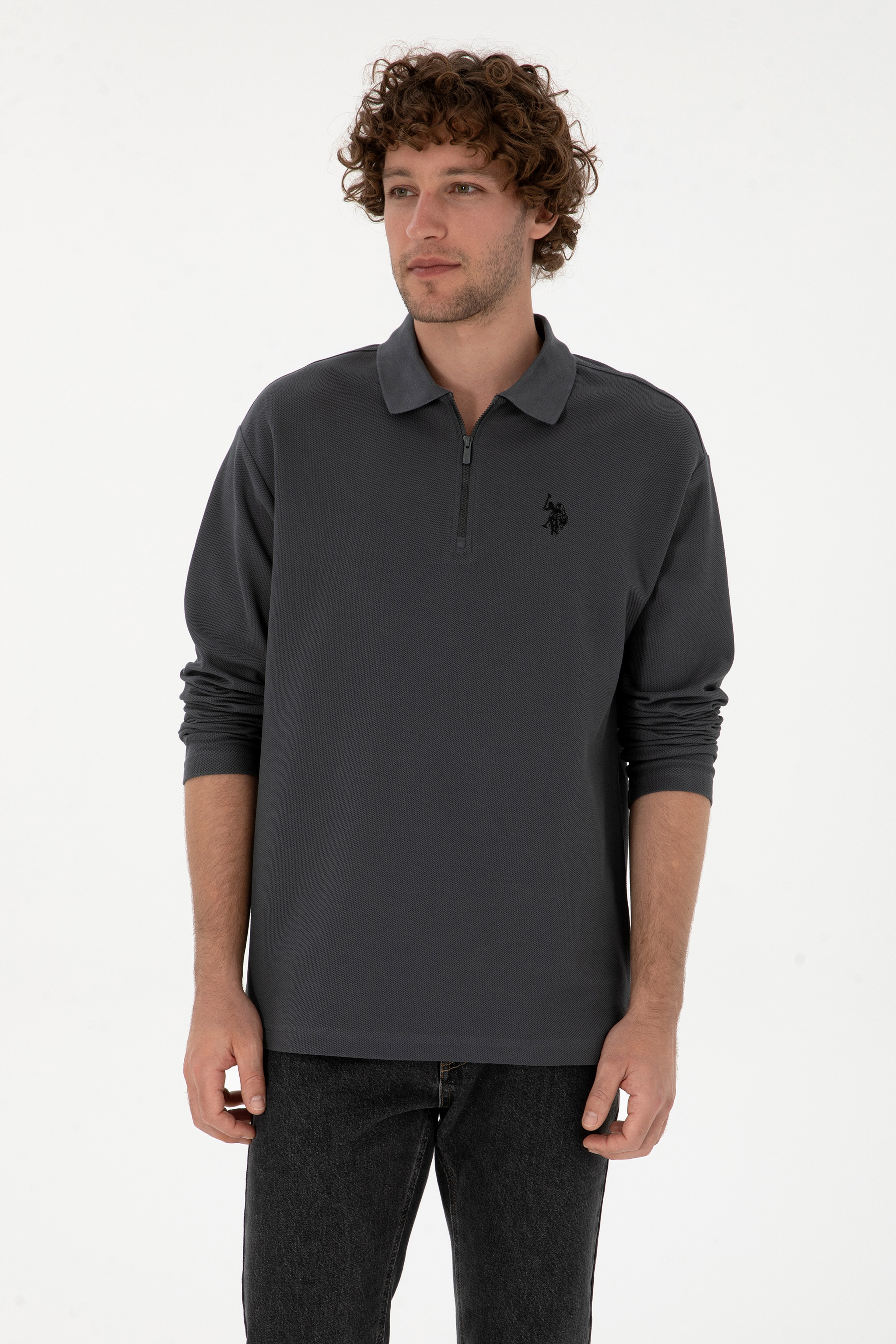 Erkek Comfort Fit Yarım Fermuarlı Antrasit Sweatshirt - Image 3