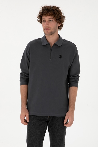 Erkek Comfort Fit Yarım Fermuarlı Antrasit Sweatshirt