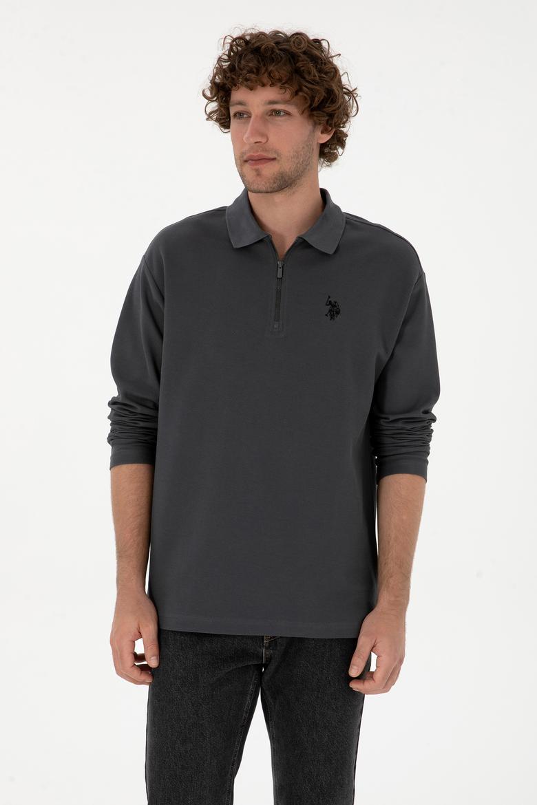 Erkek Comfort Fit Yarım Fermuarlı Antrasit Sweatshirt - 50313754056