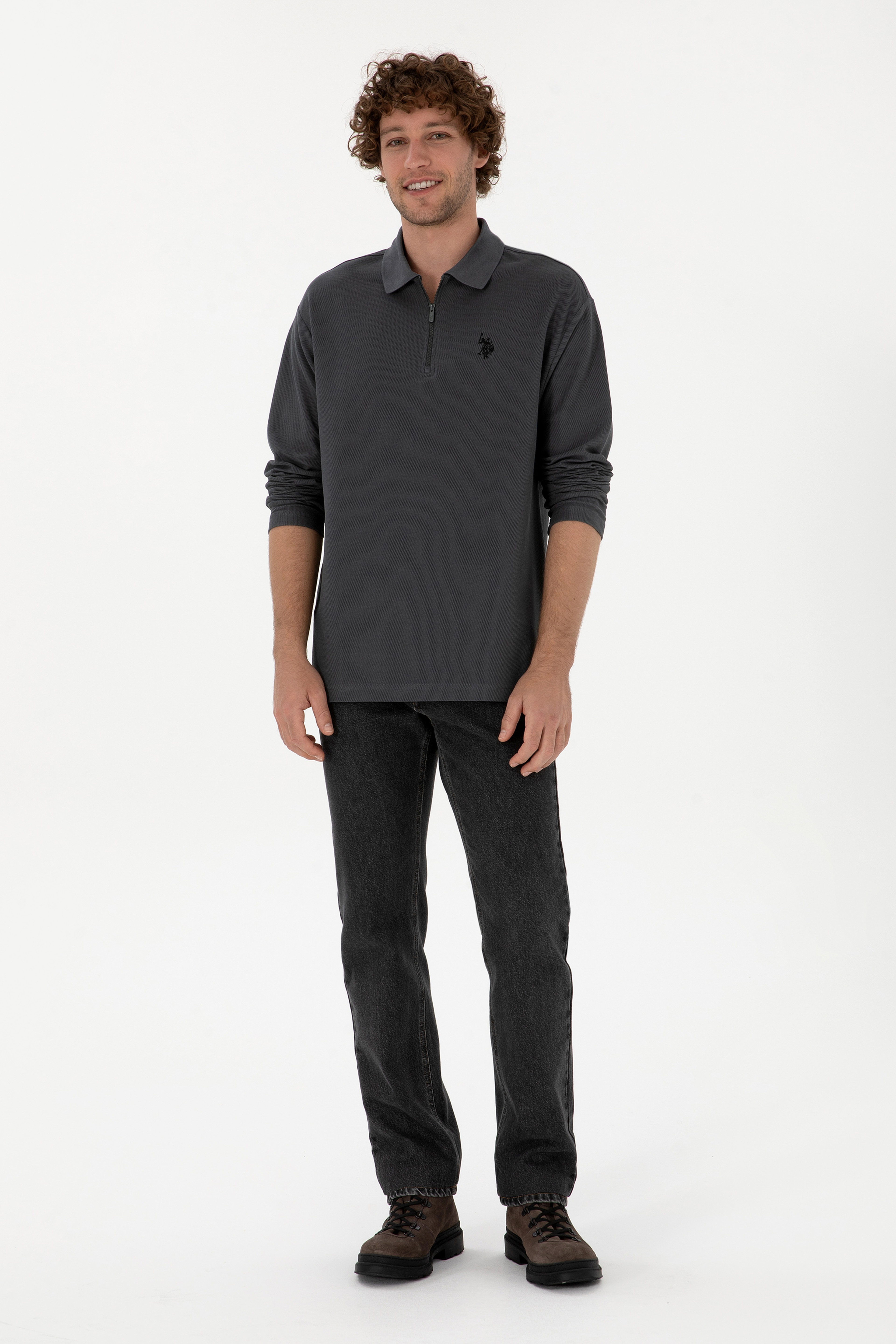 Erkek Comfort Fit Yarım Fermuarlı Antrasit Sweatshirt