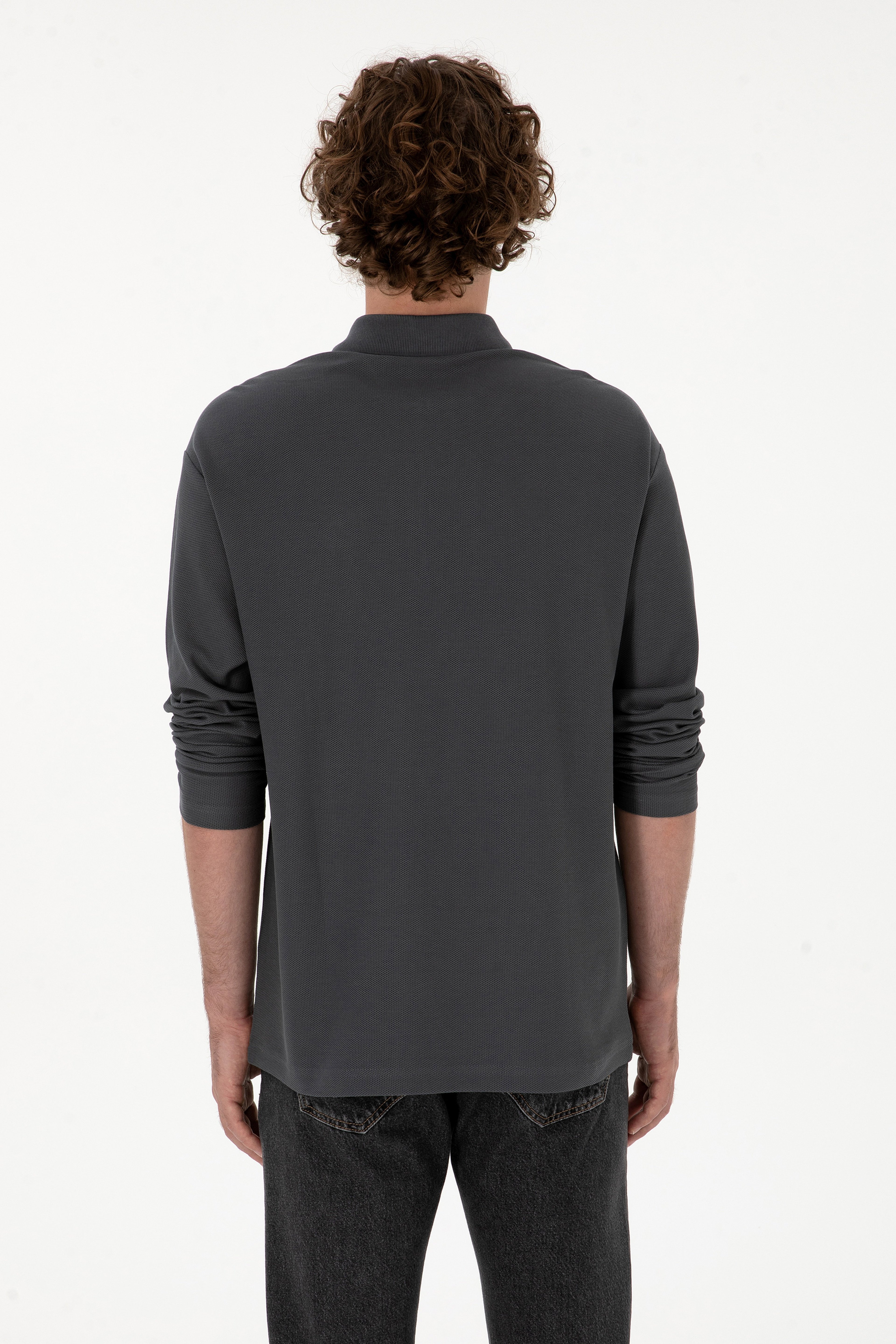 Erkek Comfort Fit Yarım Fermuarlı Antrasit Sweatshirt - Image 5