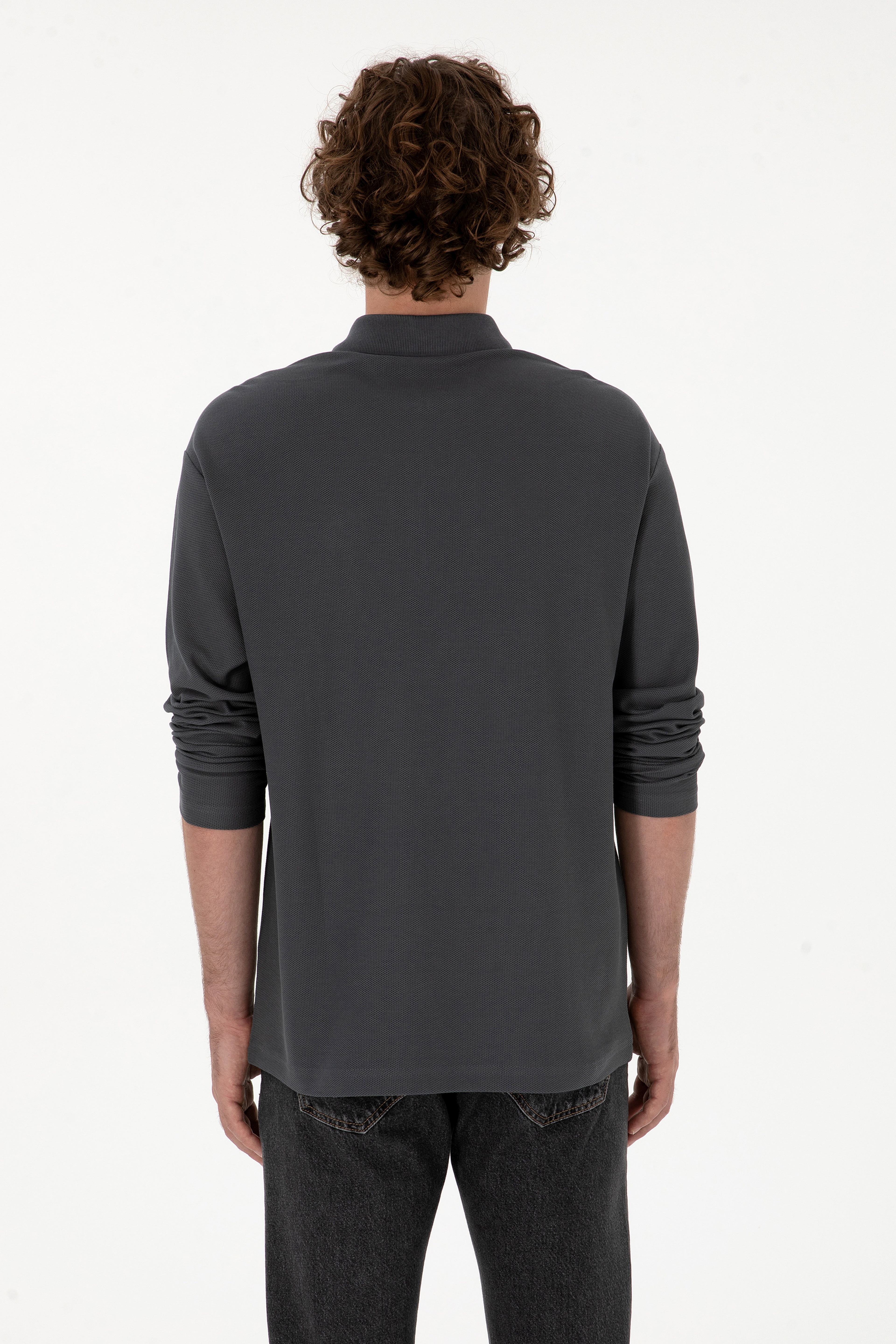Erkek Comfort Fit Yarım Fermuarlı Antrasit Sweatshirt