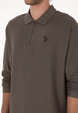 Erkek Comfort Fit Yarım Fermuarlı Vizon Sweatshirt - 50313754046