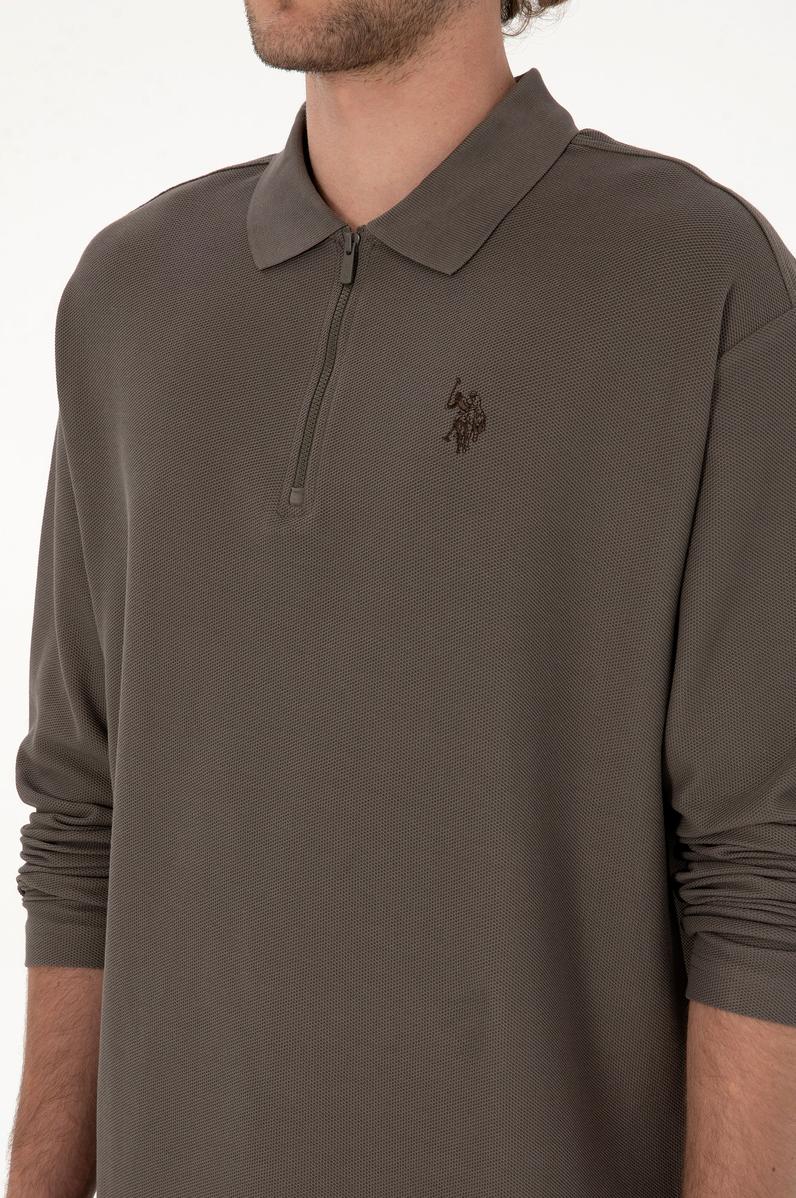 Erkek Comfort Fit Yarım Fermuarlı Vizon Sweatshirt