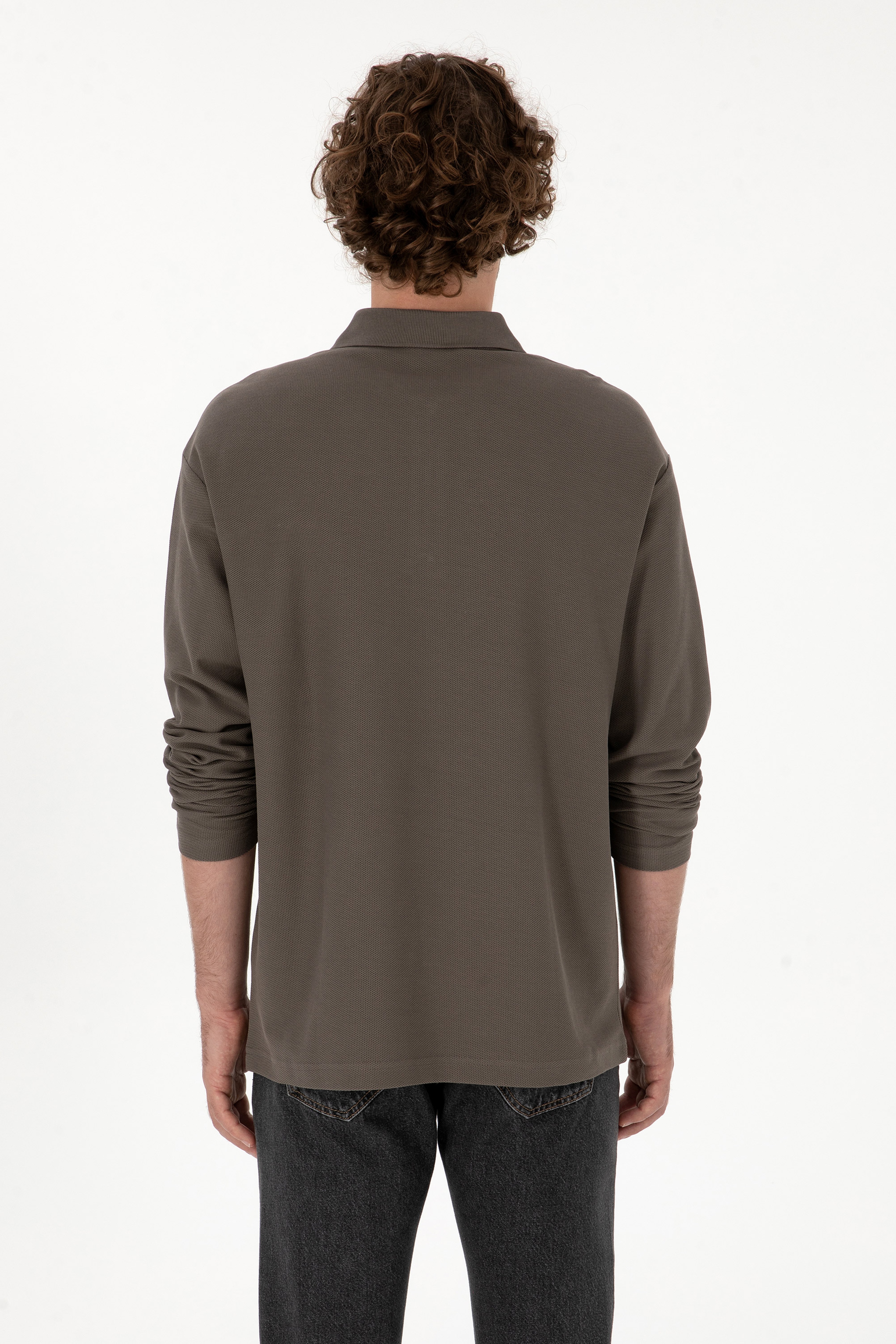 Erkek Comfort Fit Yarım Fermuarlı Vizon Sweatshirt