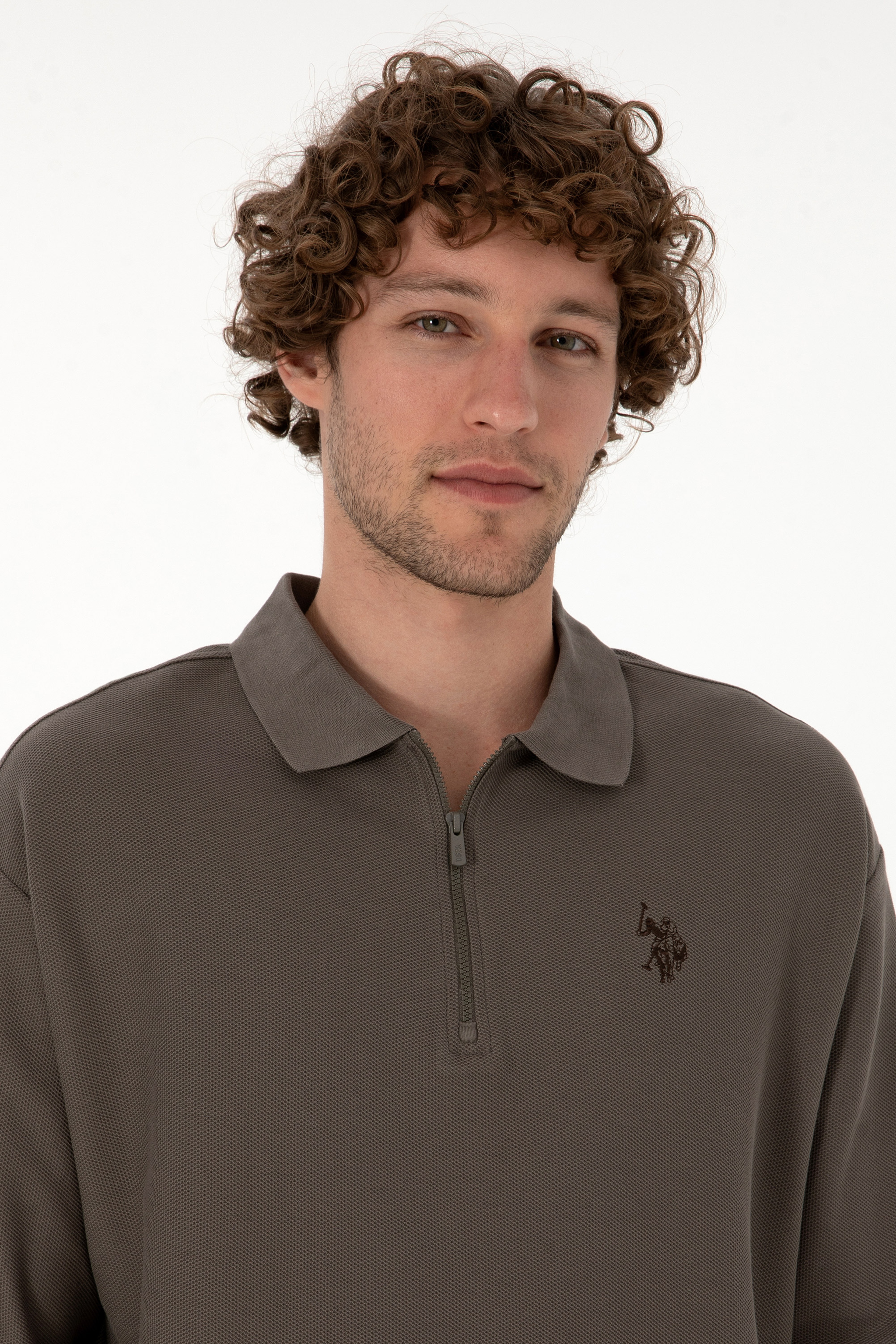 Erkek Comfort Fit Yarım Fermuarlı Vizon Sweatshirt - Image 2
