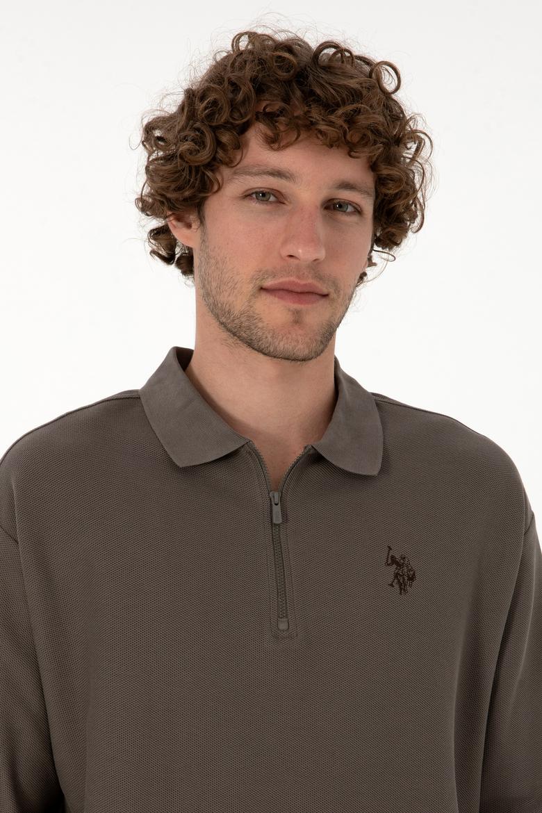 Erkek Comfort Fit Yarım Fermuarlı Vizon Sweatshirt - 50313754046