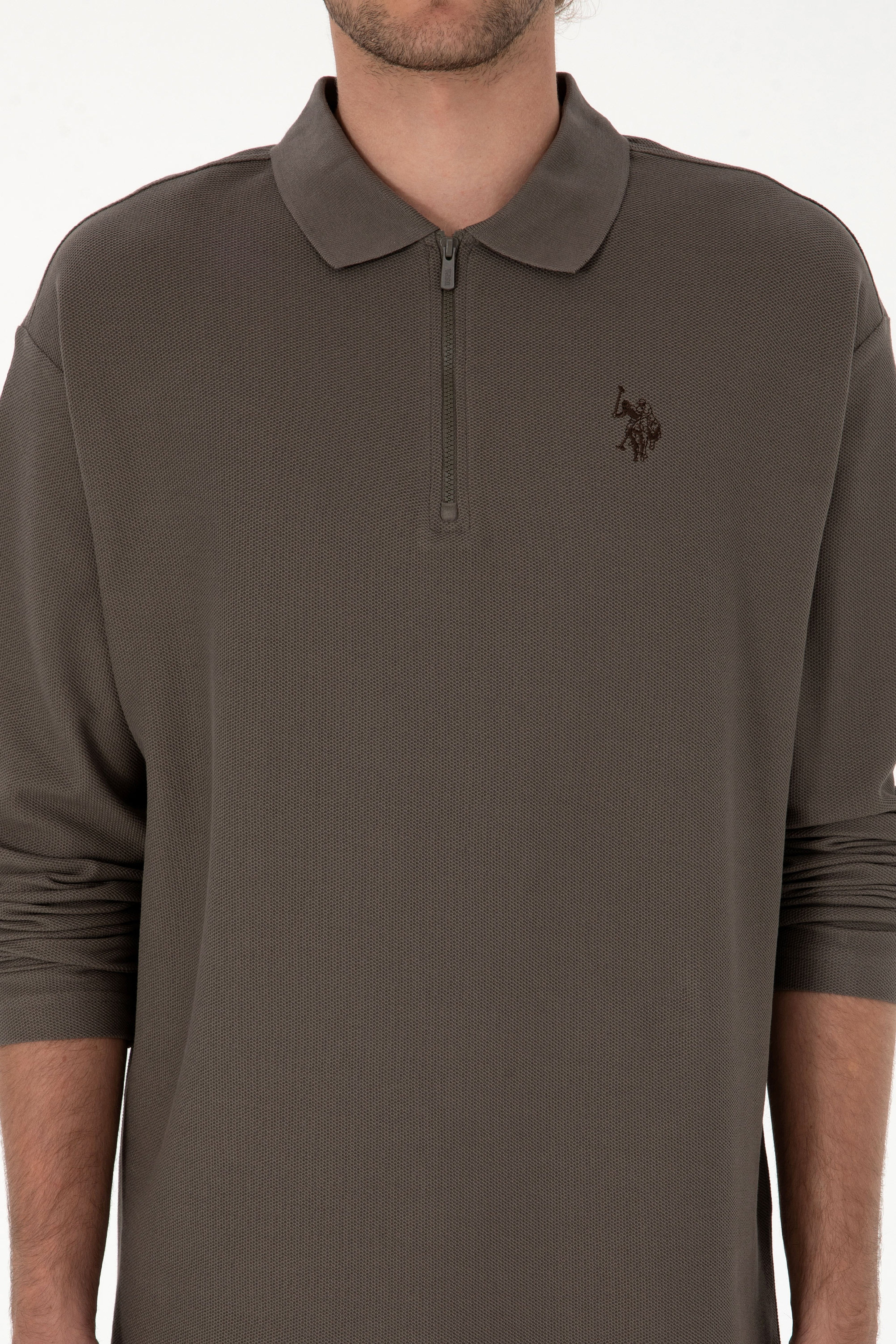 Erkek Comfort Fit Yarım Fermuarlı Vizon Sweatshirt - Image 6