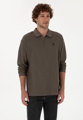 Erkek Comfort Fit Yarım Fermuarlı Vizon Sweatshirt - 50313754046