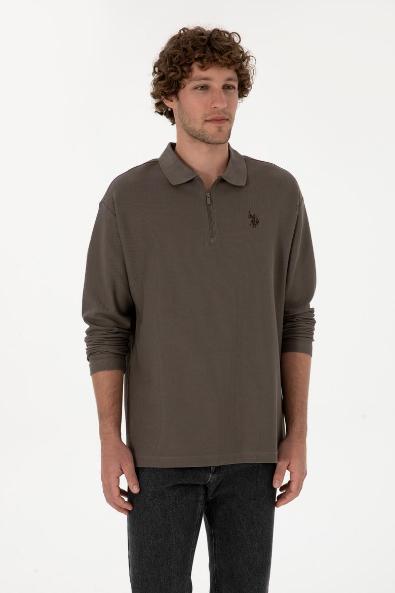 Erkek Comfort Fit Yarım Fermuarlı Vizon Sweatshirt - 50313754046