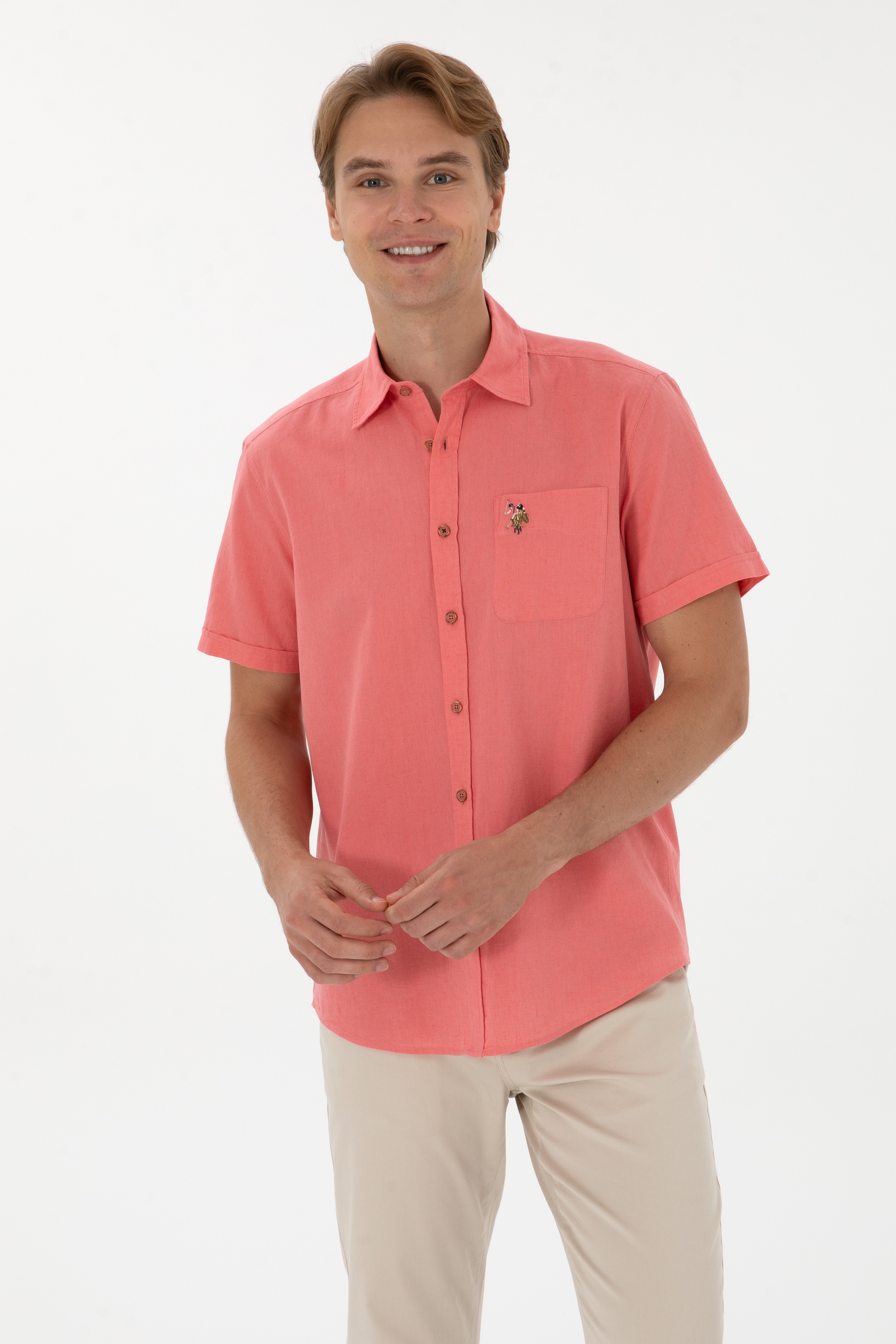 Erkek Pembe Kısa Kollu Gömlek - Image 3