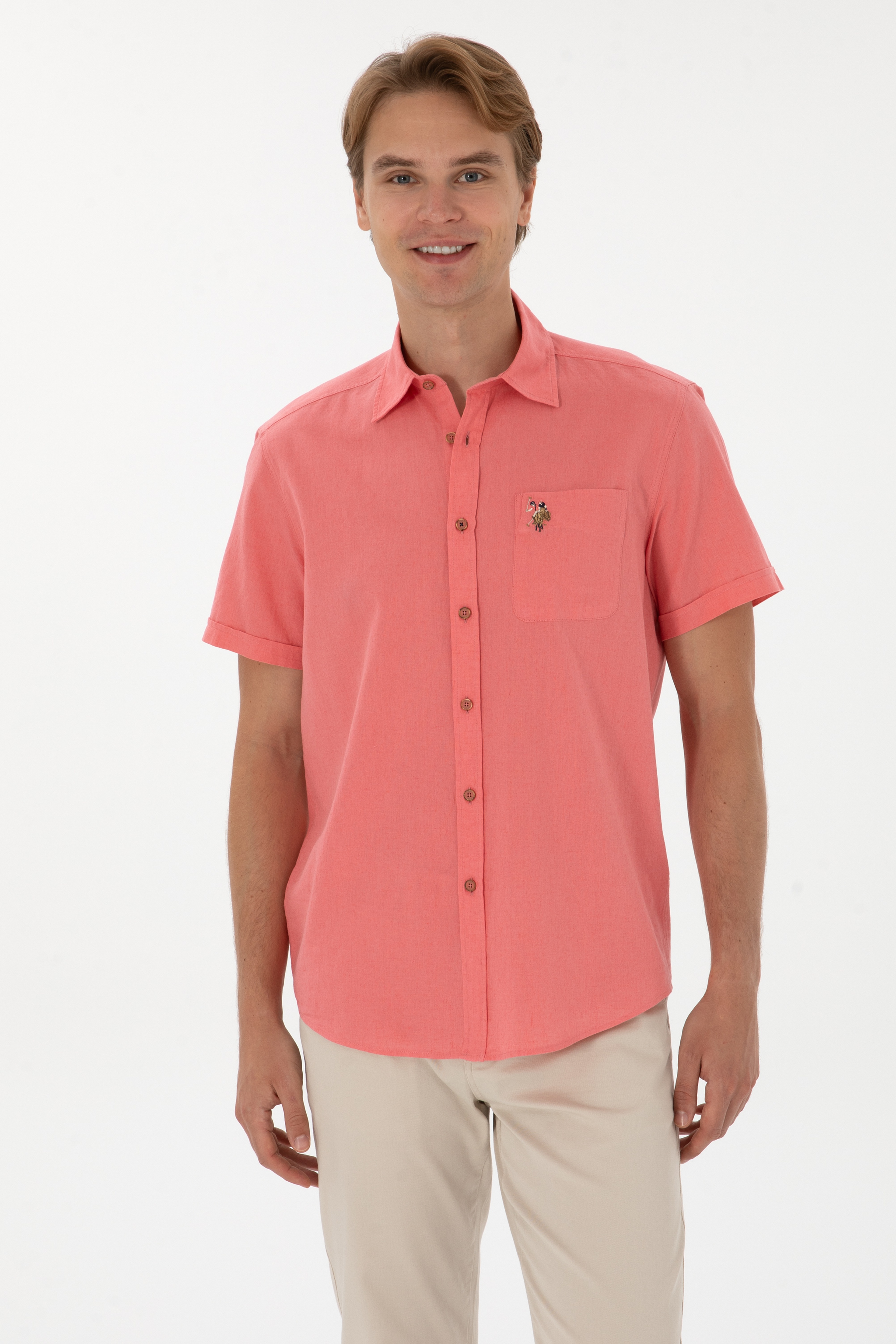 Erkek Pembe Kısa Kollu Gömlek - Image 1