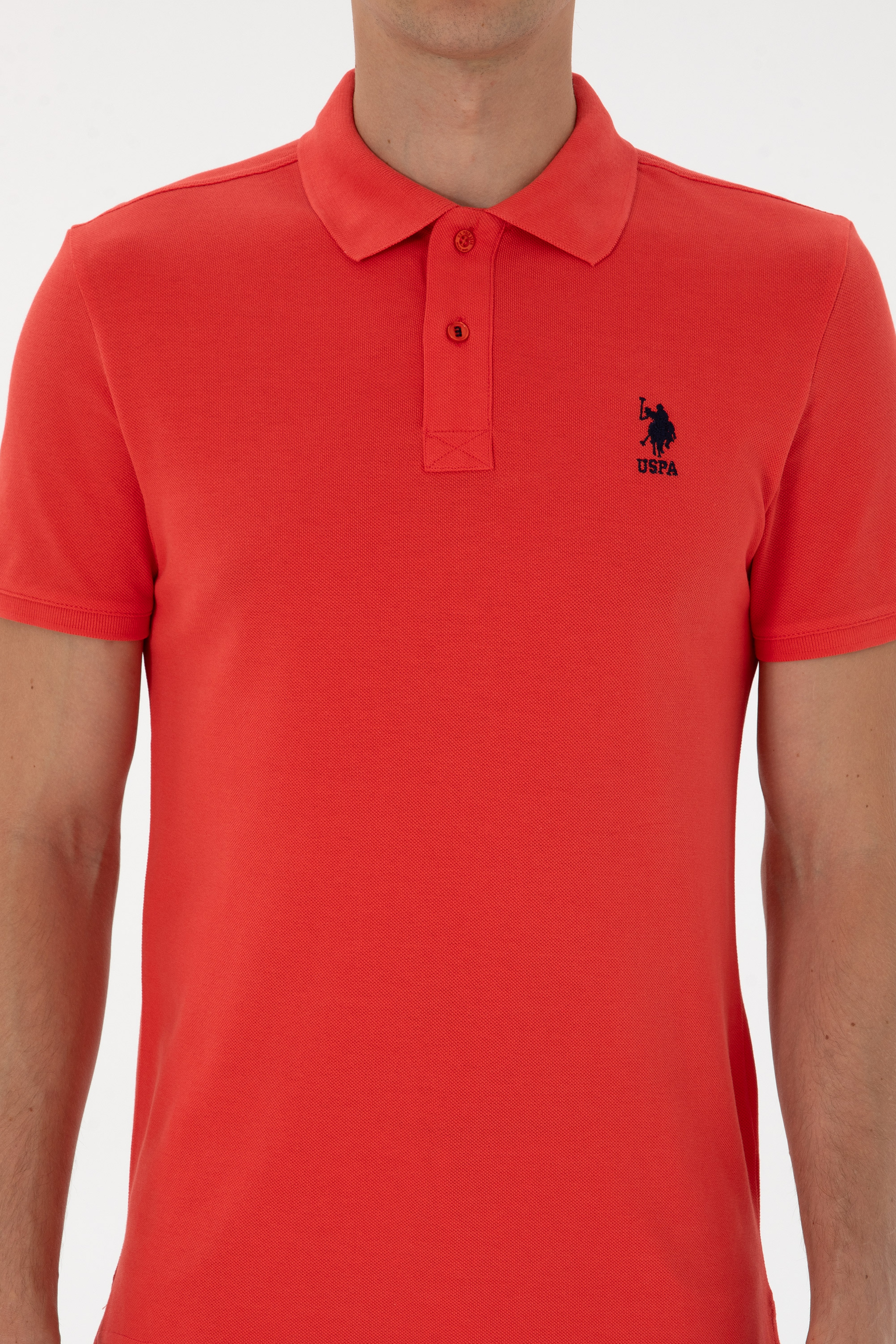 Erkek Slim Fit Polo Yaka Kırmızı Basic Tişört
