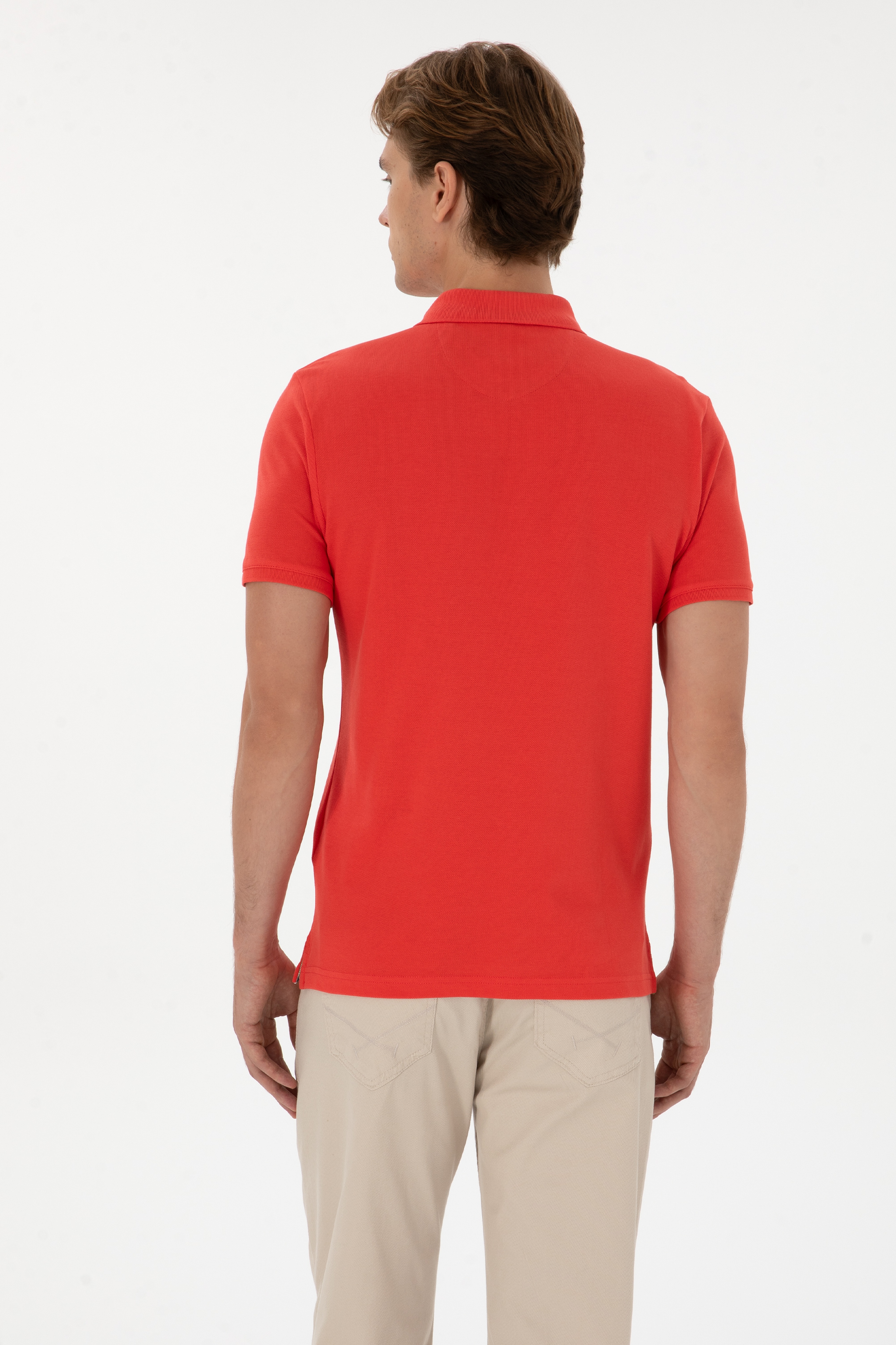 Erkek Slim Fit Polo Yaka Kırmızı Basic Tişört