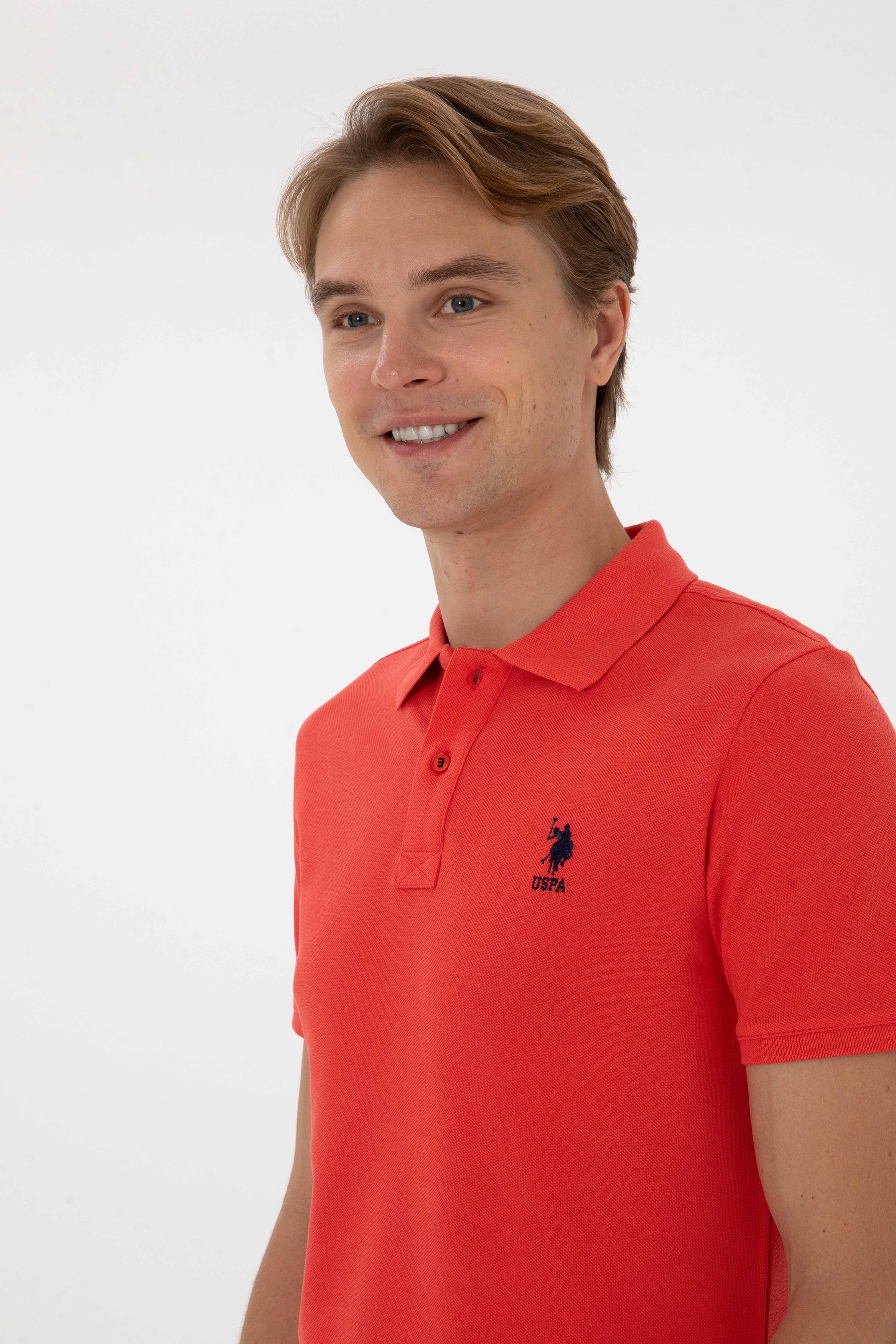 Erkek Slim Fit Polo Yaka Kırmızı Basic Tişört - Image 2
