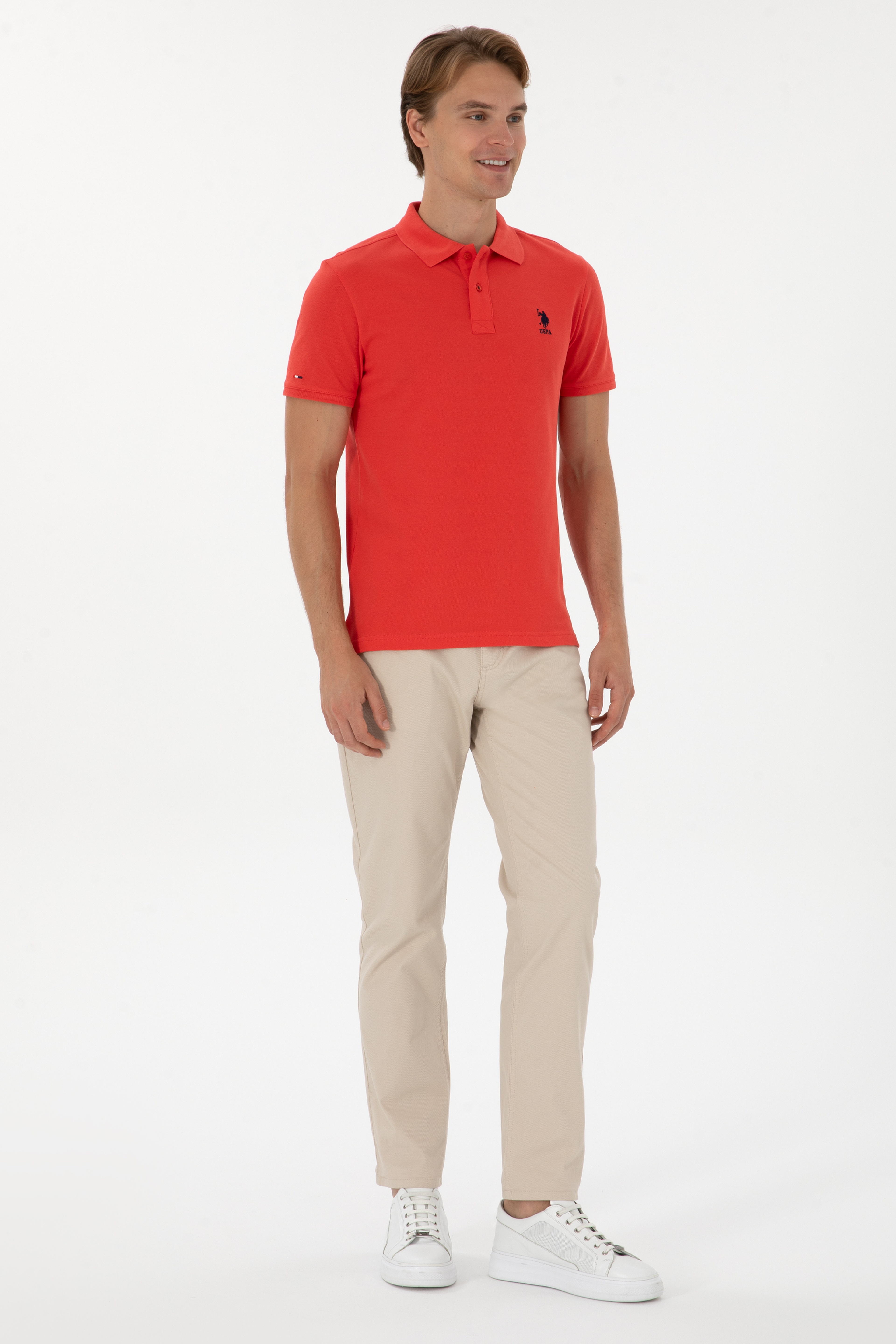 Erkek Slim Fit Polo Yaka Kırmızı Basic Tişört - Image 4