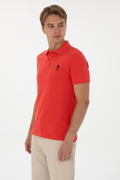 Erkek Slim Fit Polo Yaka Kırmızı Basic Tişört