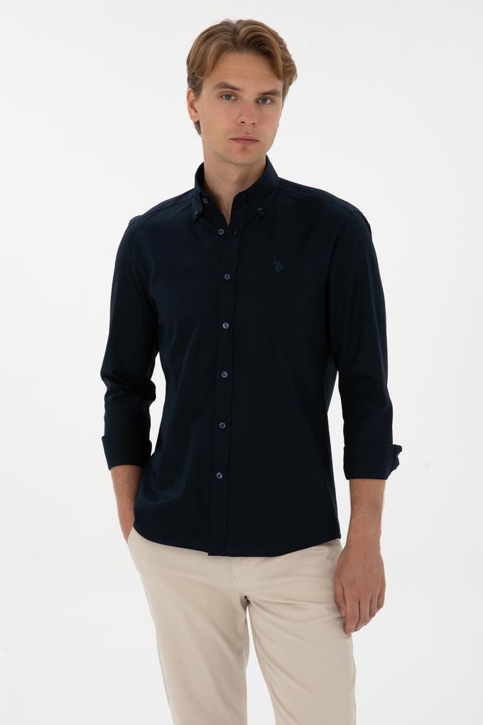 Erkek Lacivert Uzun Kollu Basic Gömlek