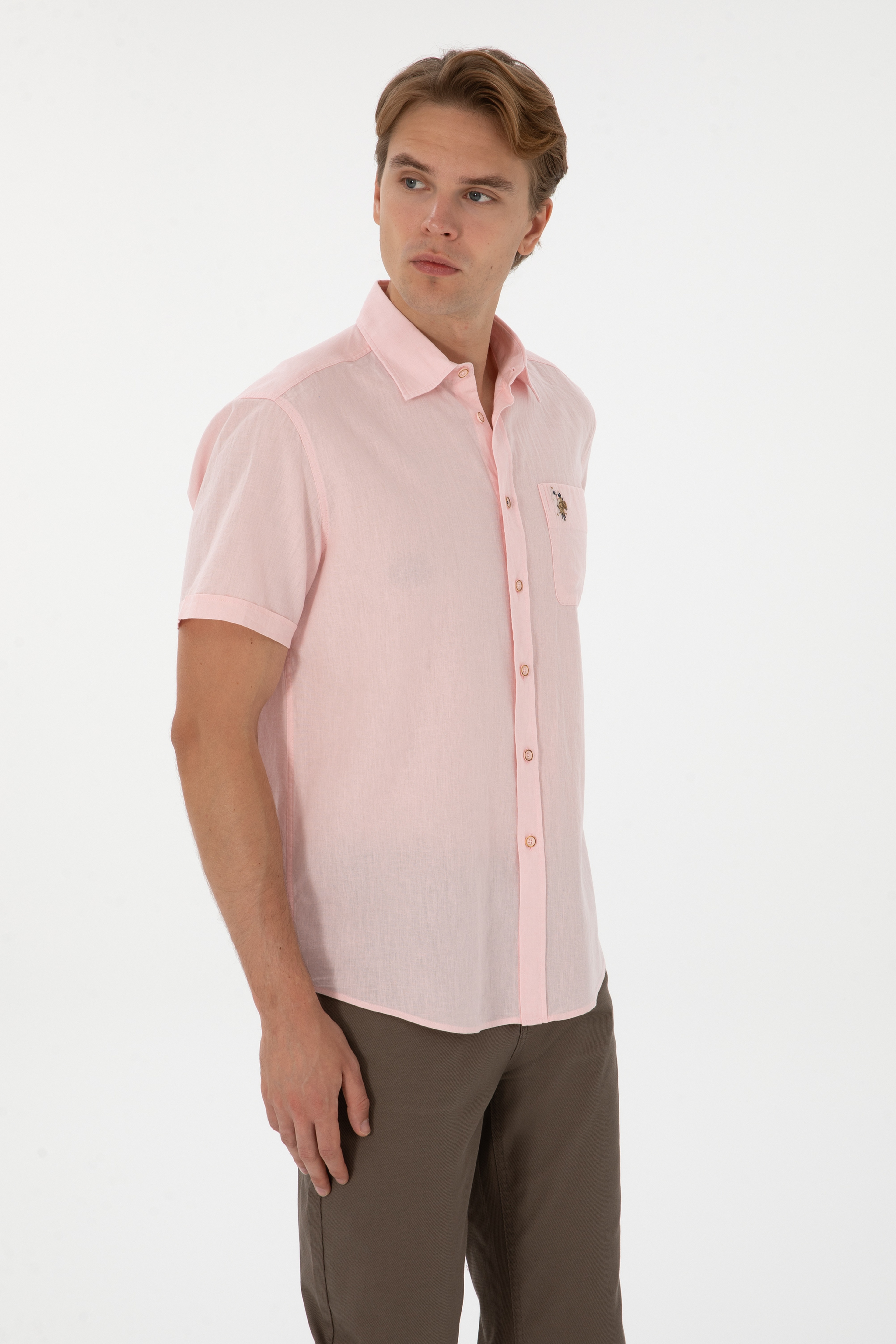 Erkek Açık Pembe Kısa Kollu Gömlek - Image 3