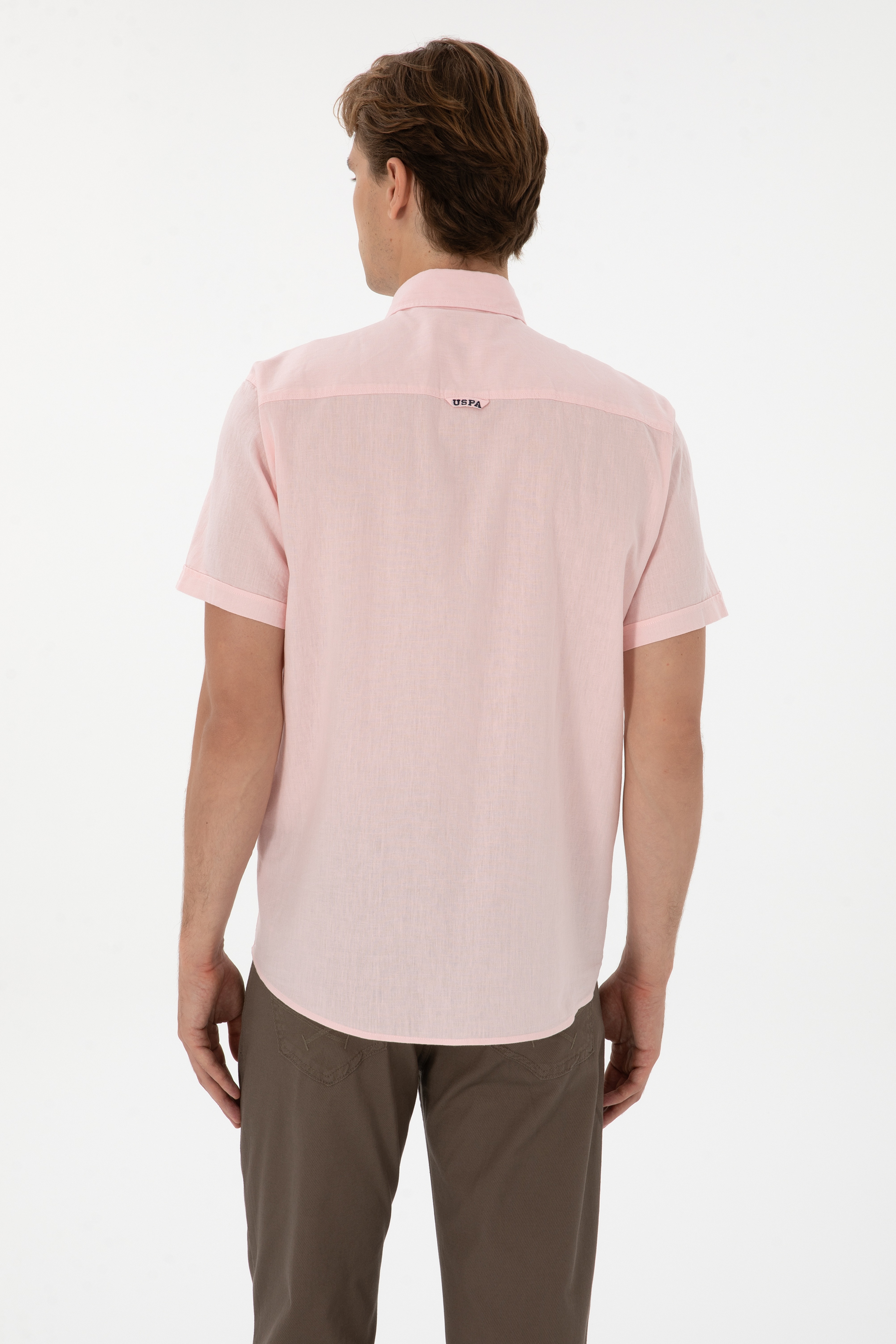 Erkek Açık Pembe Kısa Kollu Gömlek - Image 5