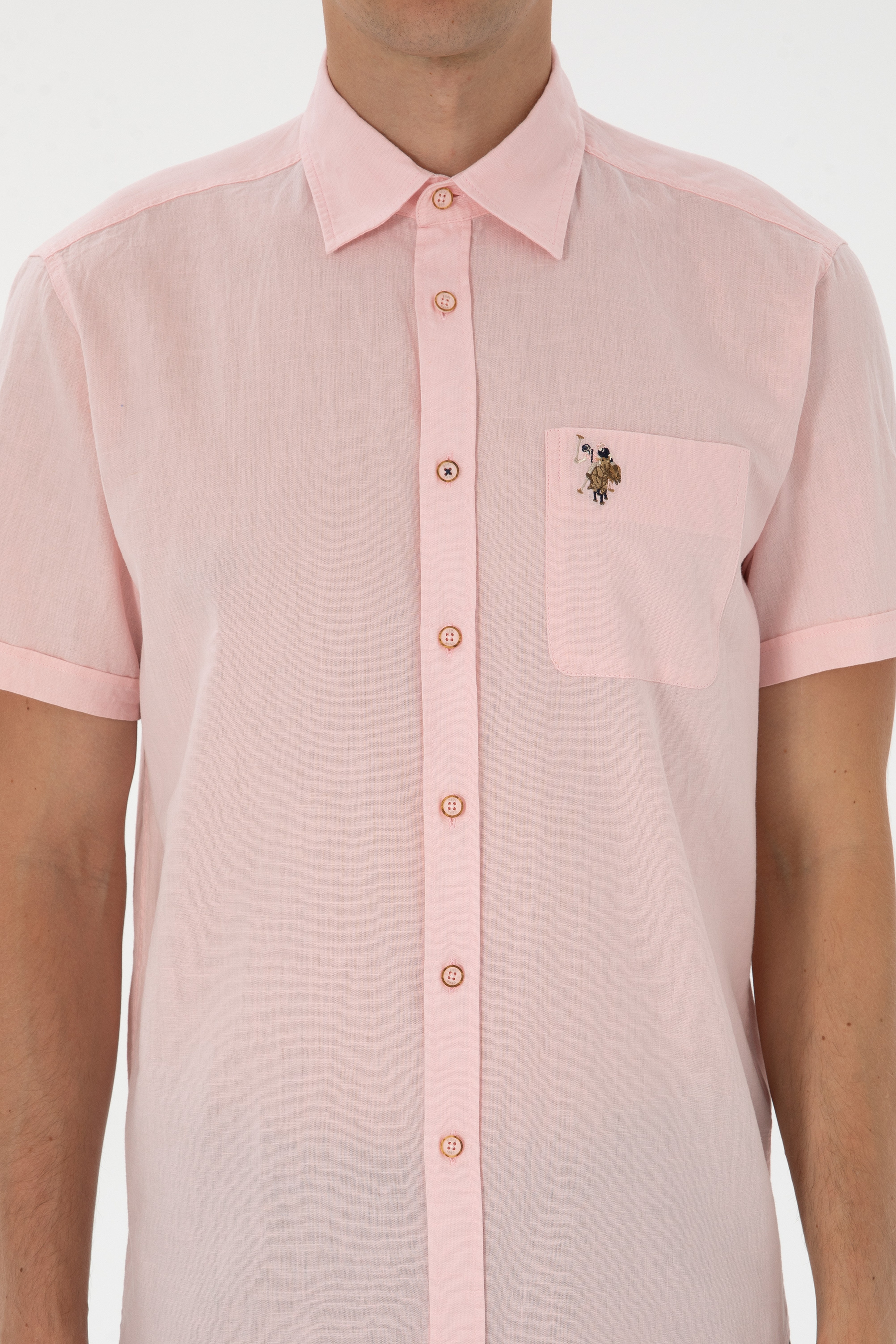 Erkek Açık Pembe Kısa Kollu Gömlek - Image 6