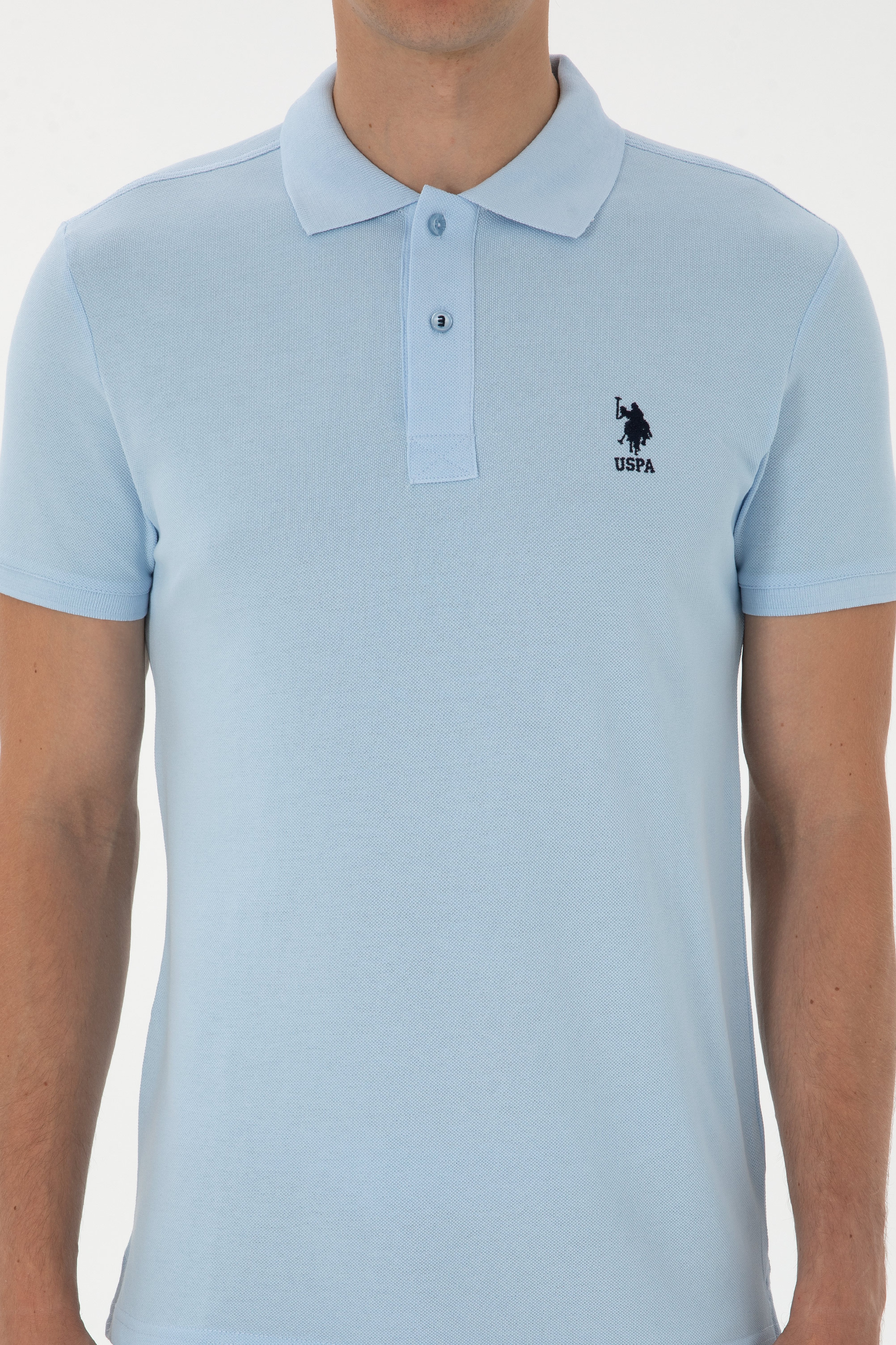 Erkek Slim Fit Polo Yaka Açık Mavi Basic Tişört