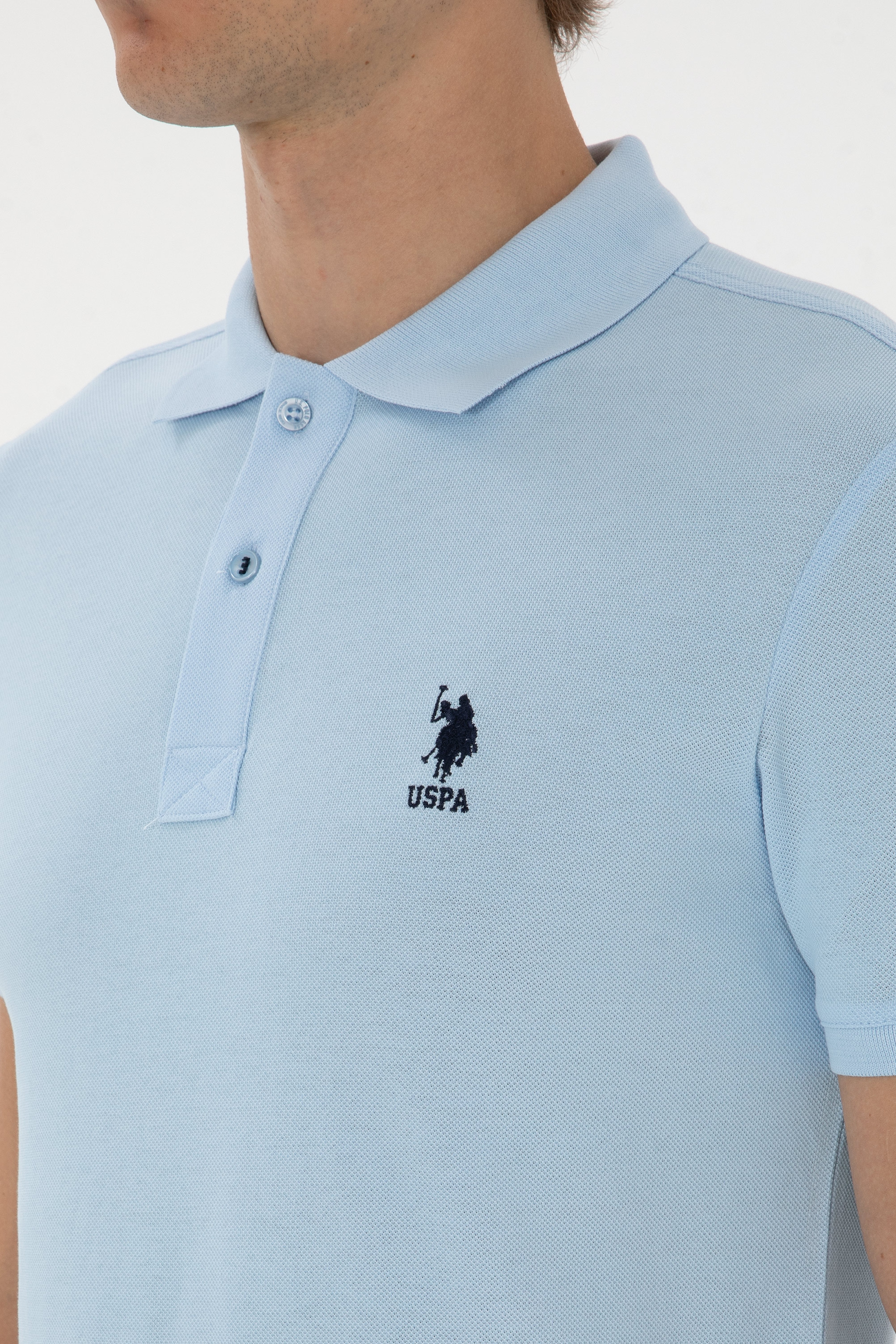 Erkek Slim Fit Polo Yaka Açık Mavi Basic Tişört - Image 7