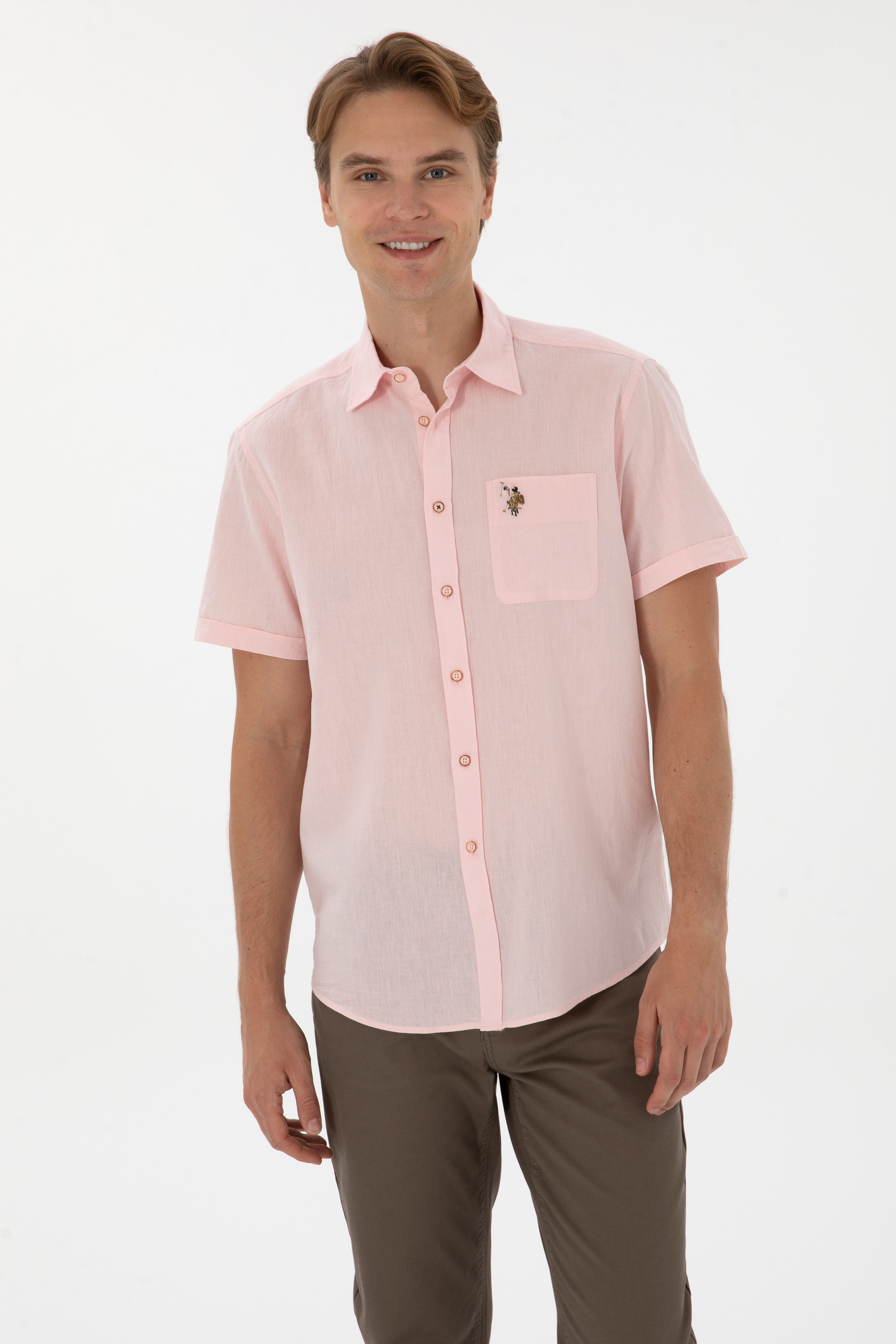 Erkek Açık Pembe Kısa Kollu Gömlek - Image 1
