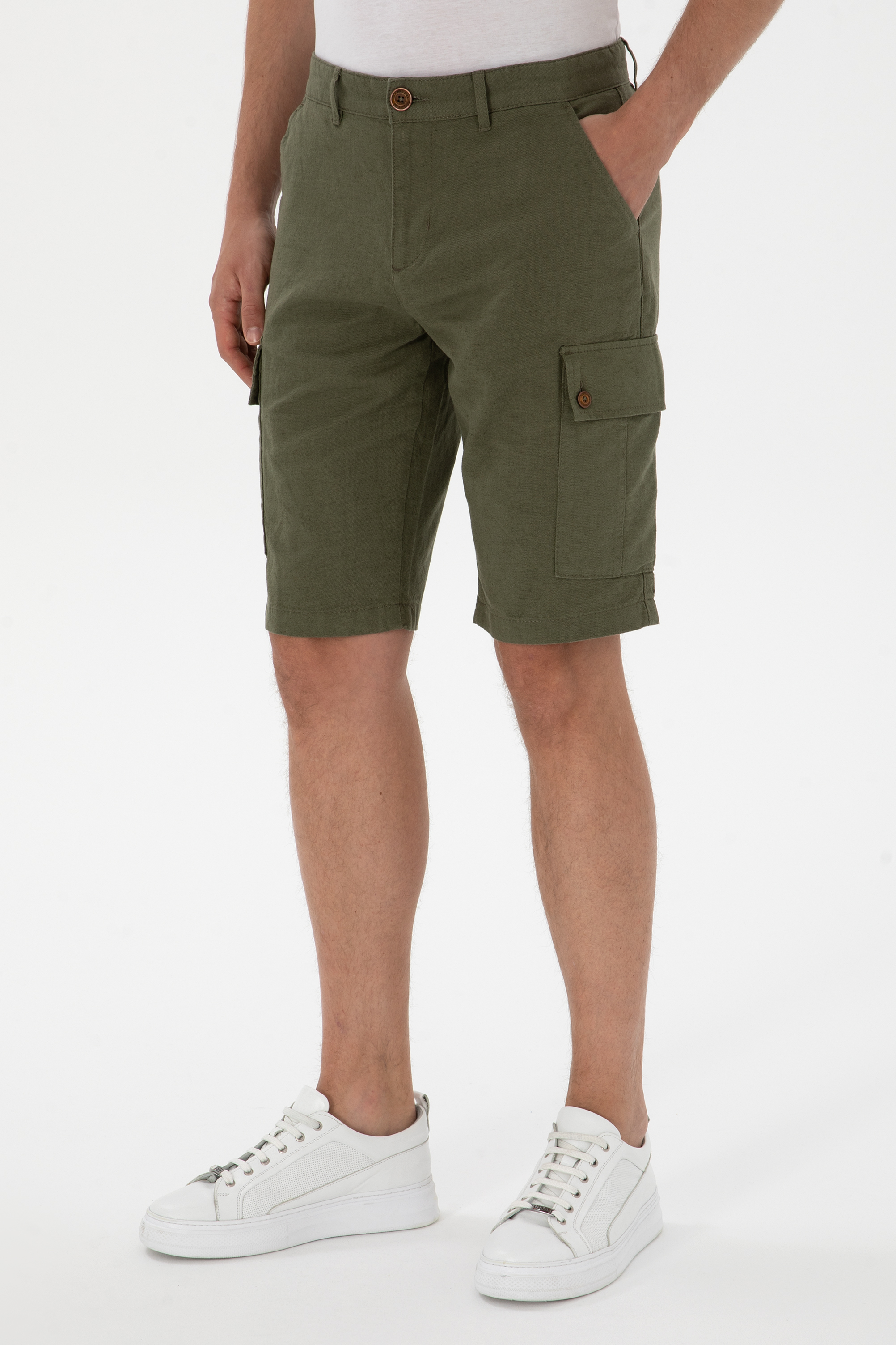 Erkek Koyu Haki Dokuma Şort - 50301323026