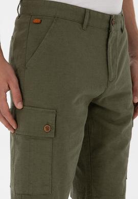 Erkek Koyu Haki Dokuma Şort - 50301323026