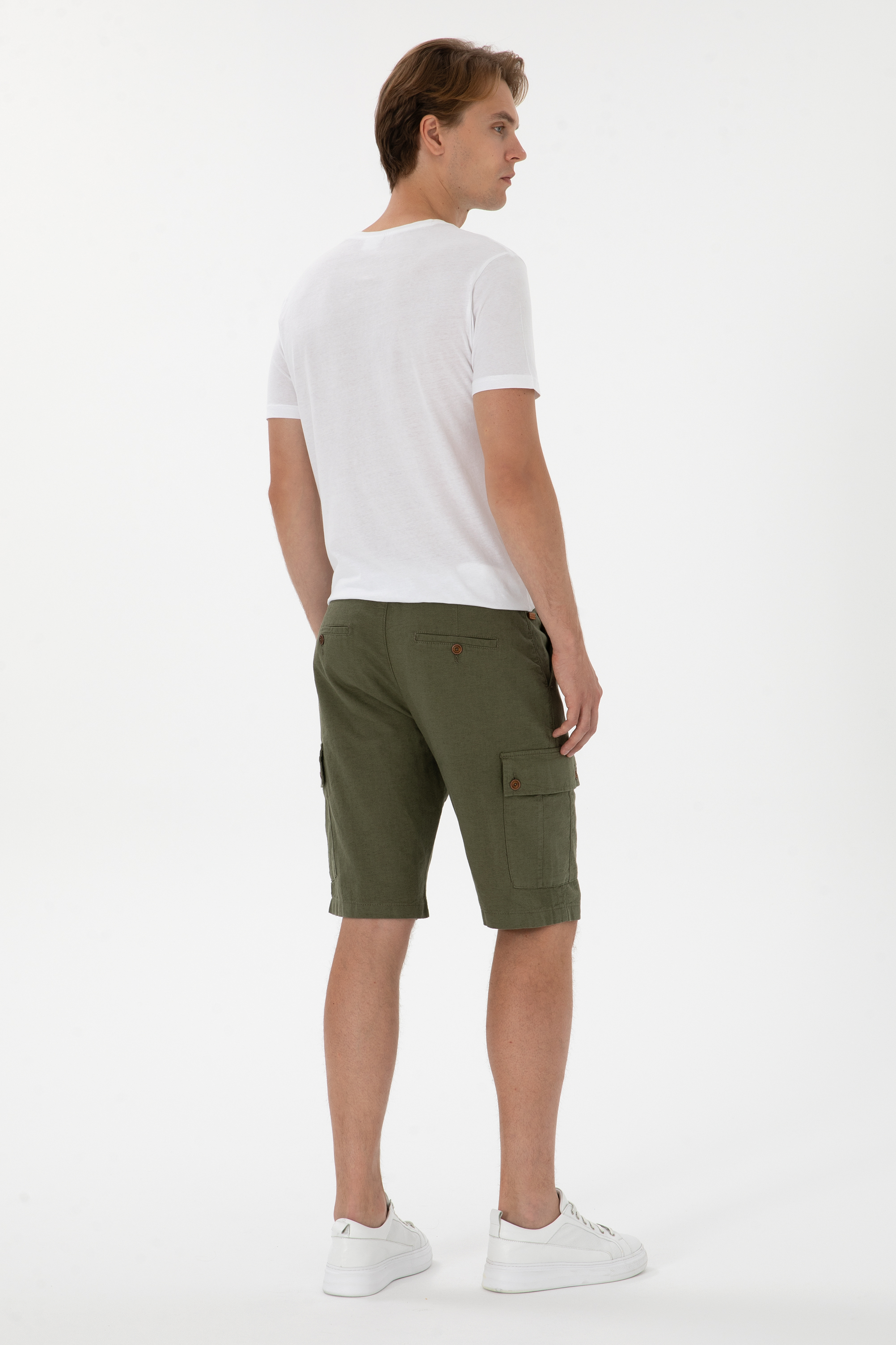 Erkek Koyu Haki Dokuma Şort - 50301323026