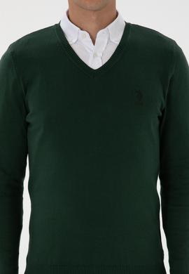 Erkek Koyu Yeşil Basic Kazak - 50307745061