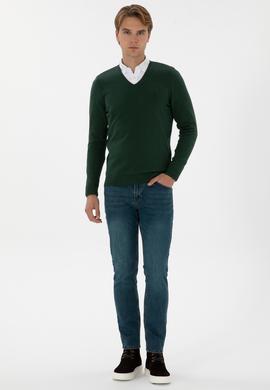 Erkek Koyu Yeşil Basic Kazak - 50307745061