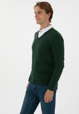 Erkek Koyu Yeşil Basic Kazak - 50307745061