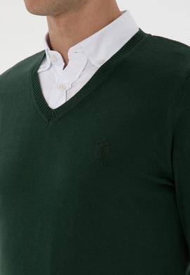 Erkek Koyu Yeşil Basic Kazak - 50307745061